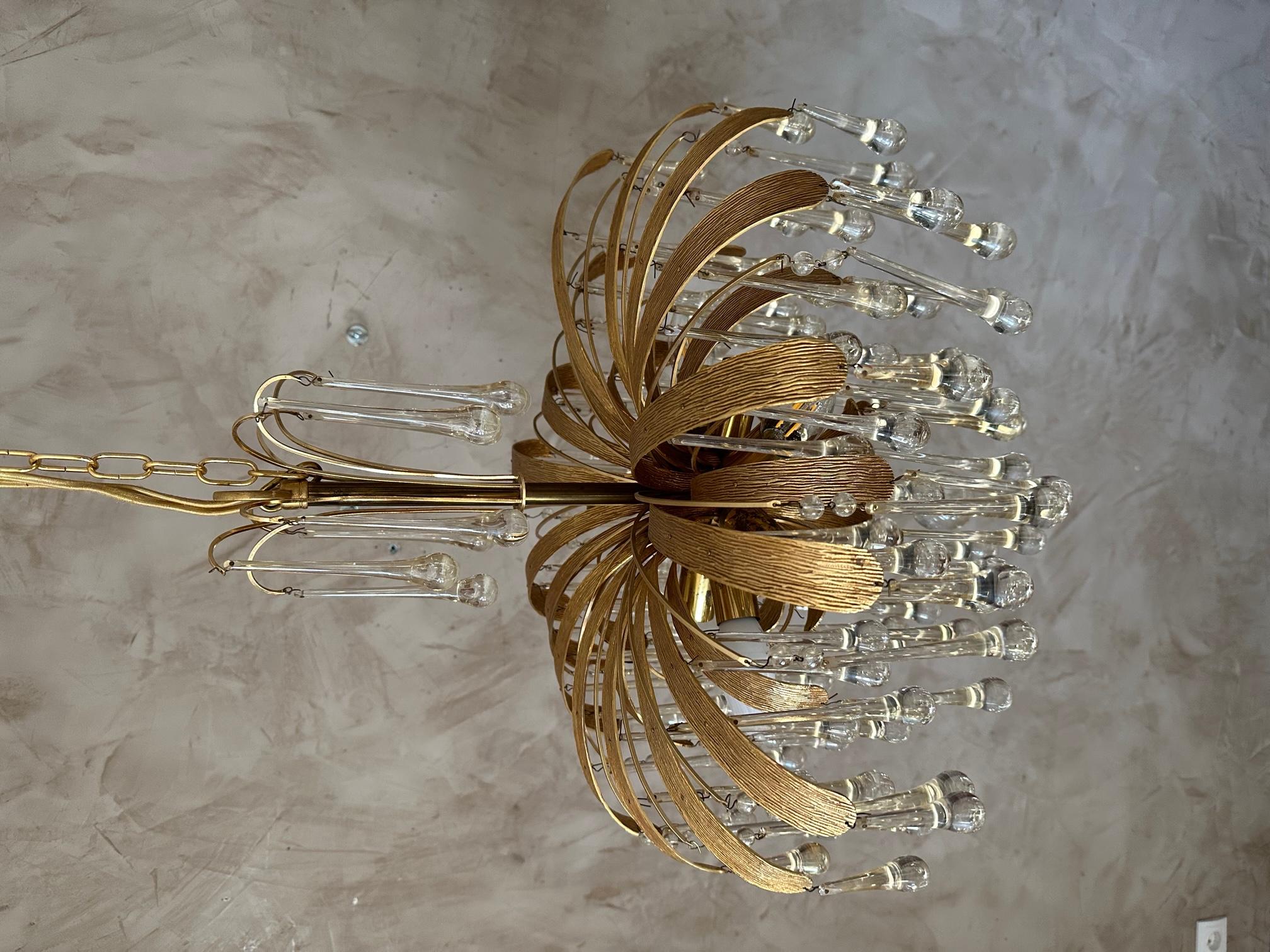 20th century German Palwa Murano Glass and Brass Chandelier, 1970s For Sale 3