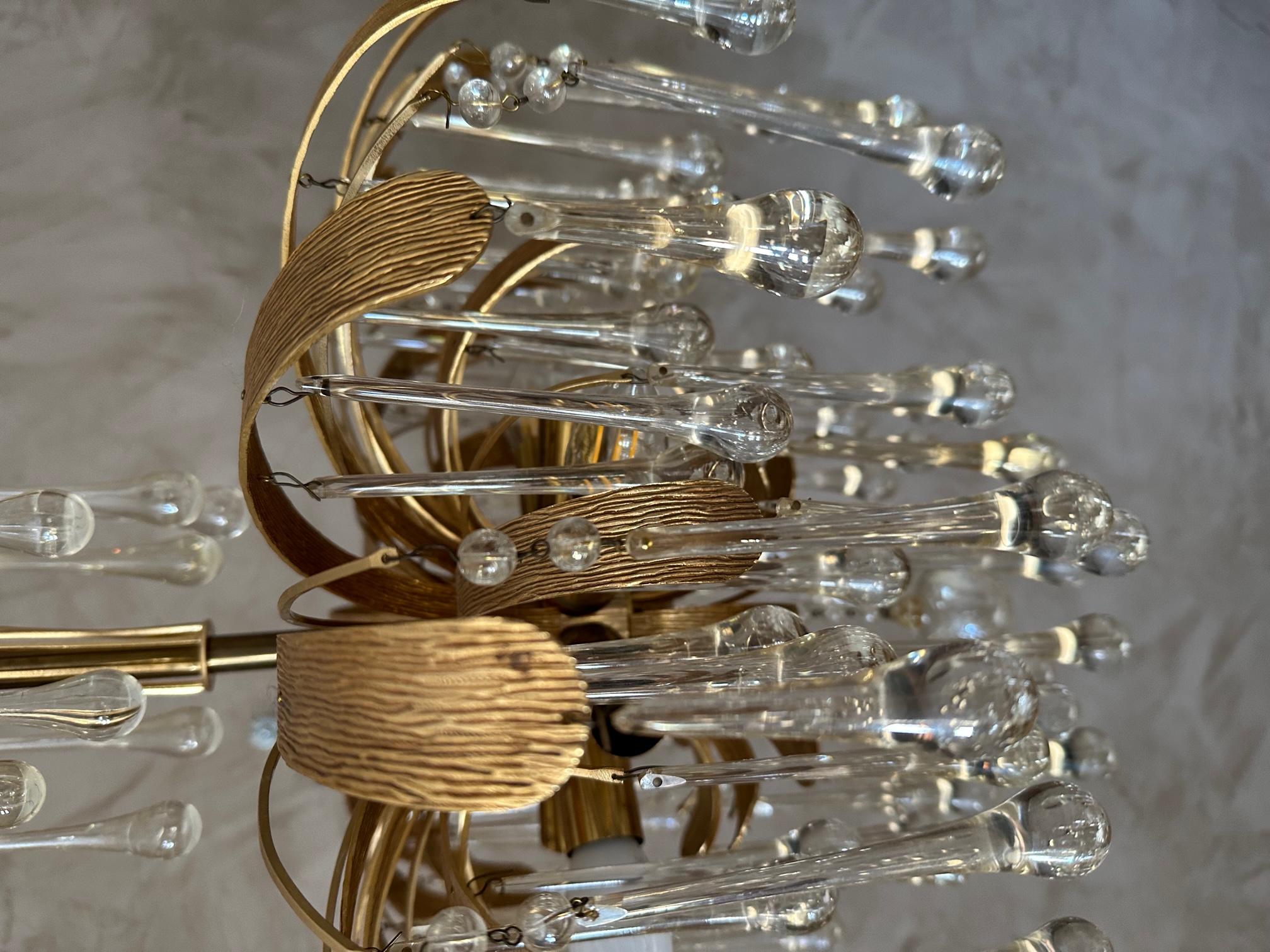 20th century German Palwa Murano Glass and Brass Chandelier, 1970s For Sale 5