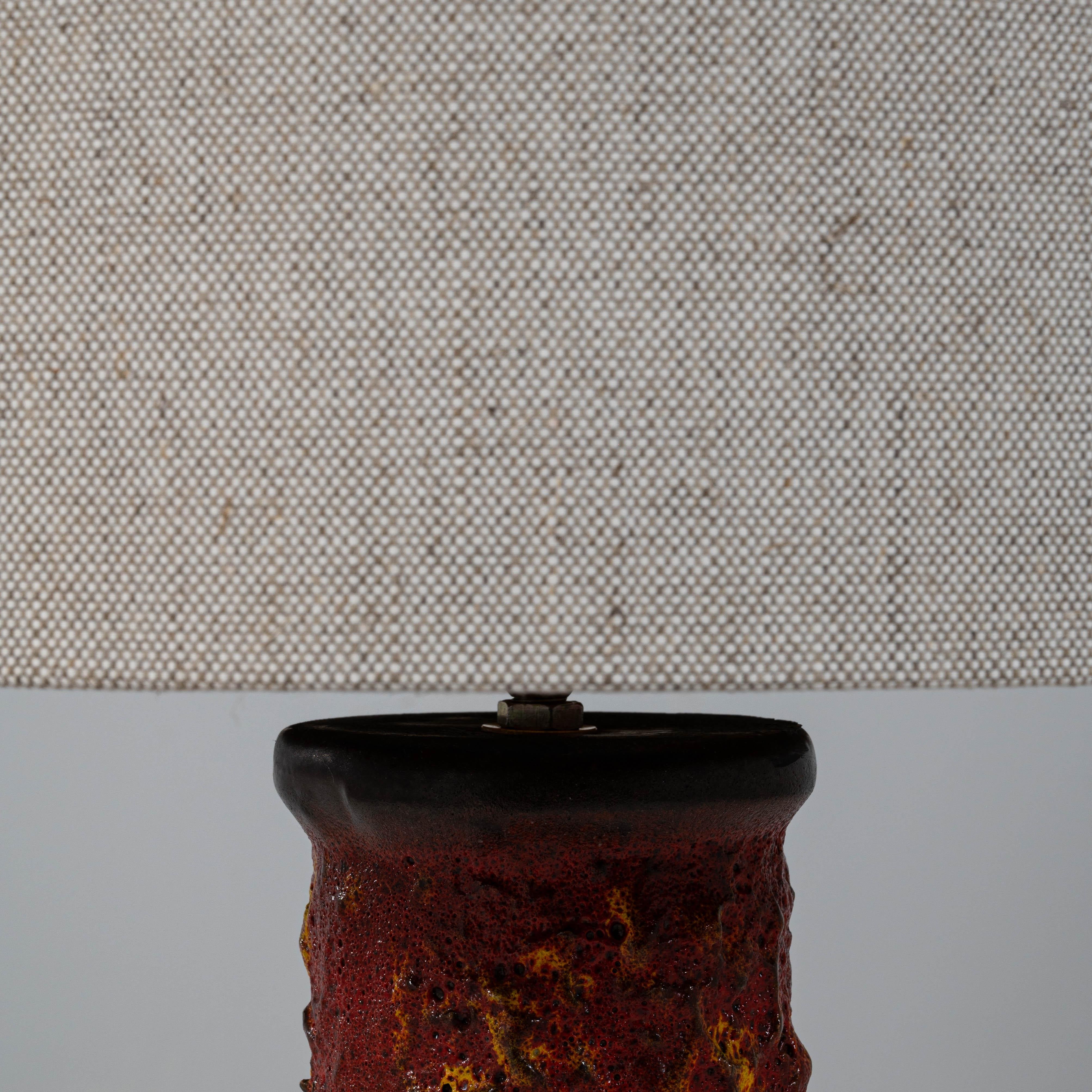 20th Century German Pierced Red Lava Glazed Ceramic Table Lamp For Sale 8