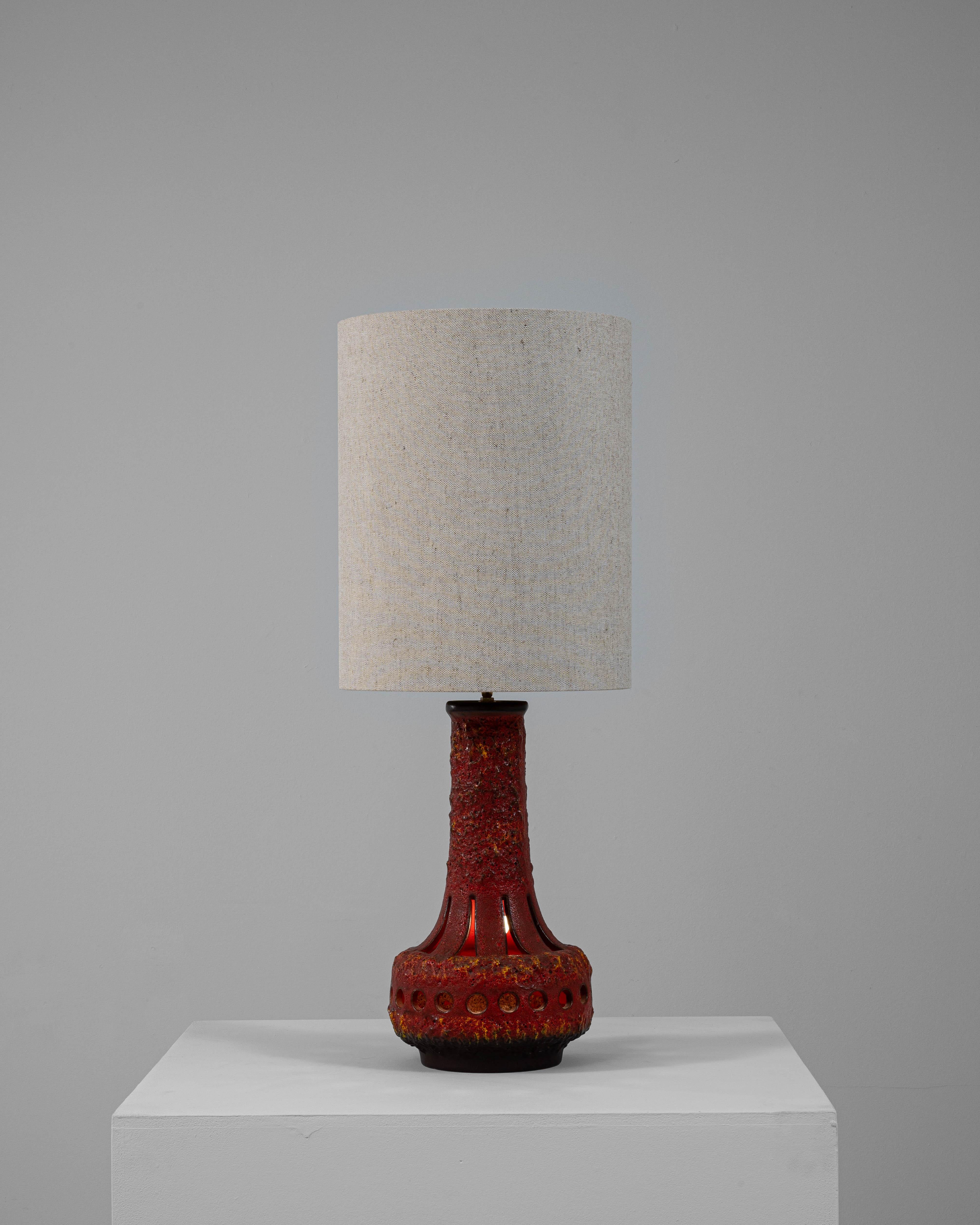20th Century German Pierced Red Lava Glazed Ceramic Table Lamp In Good Condition For Sale In High Point, NC
