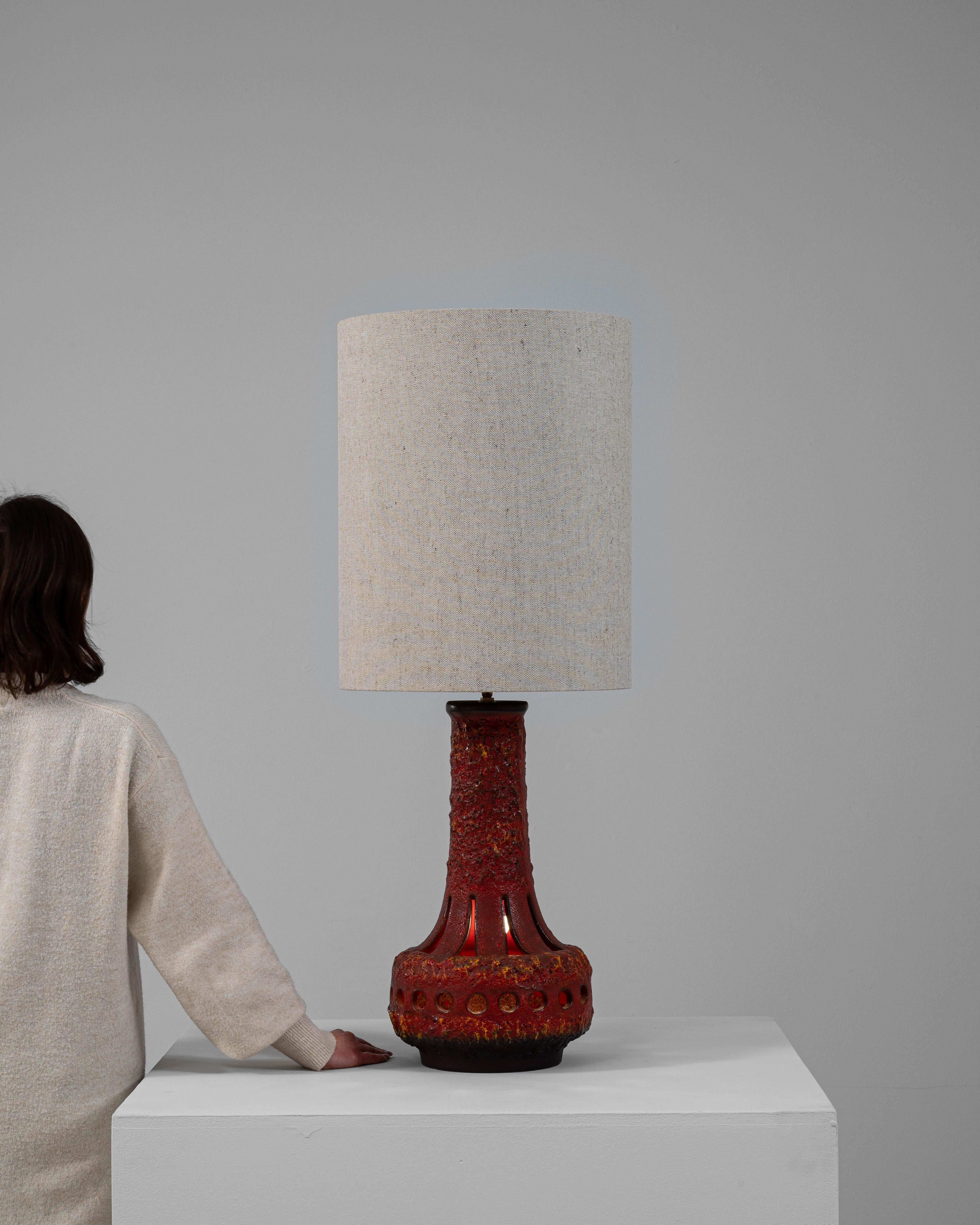 20th Century German Pierced Red Lava Glazed Ceramic Table Lamp For Sale 1