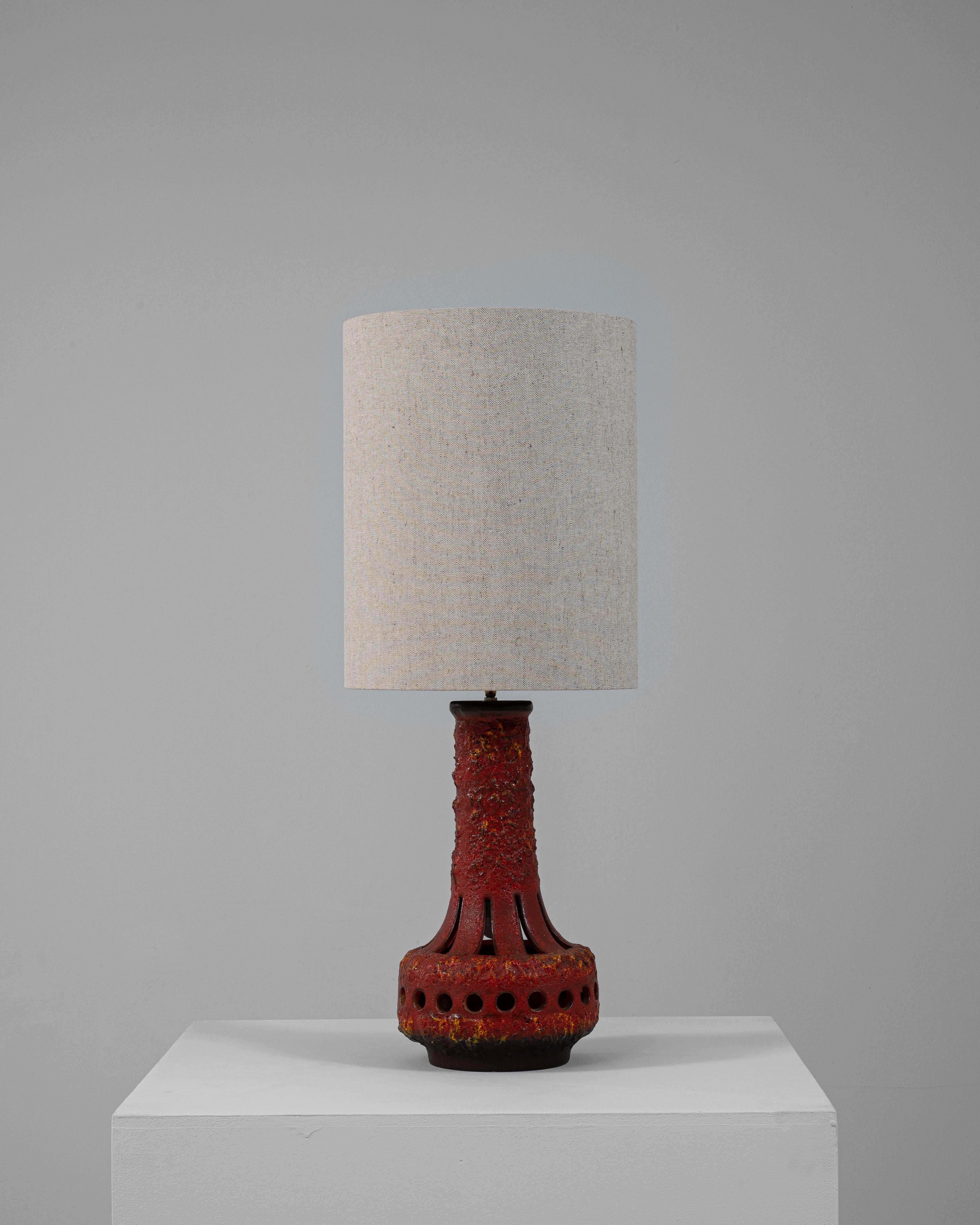 20th Century German Pierced Red Lava Glazed Ceramic Table Lamp For Sale 2