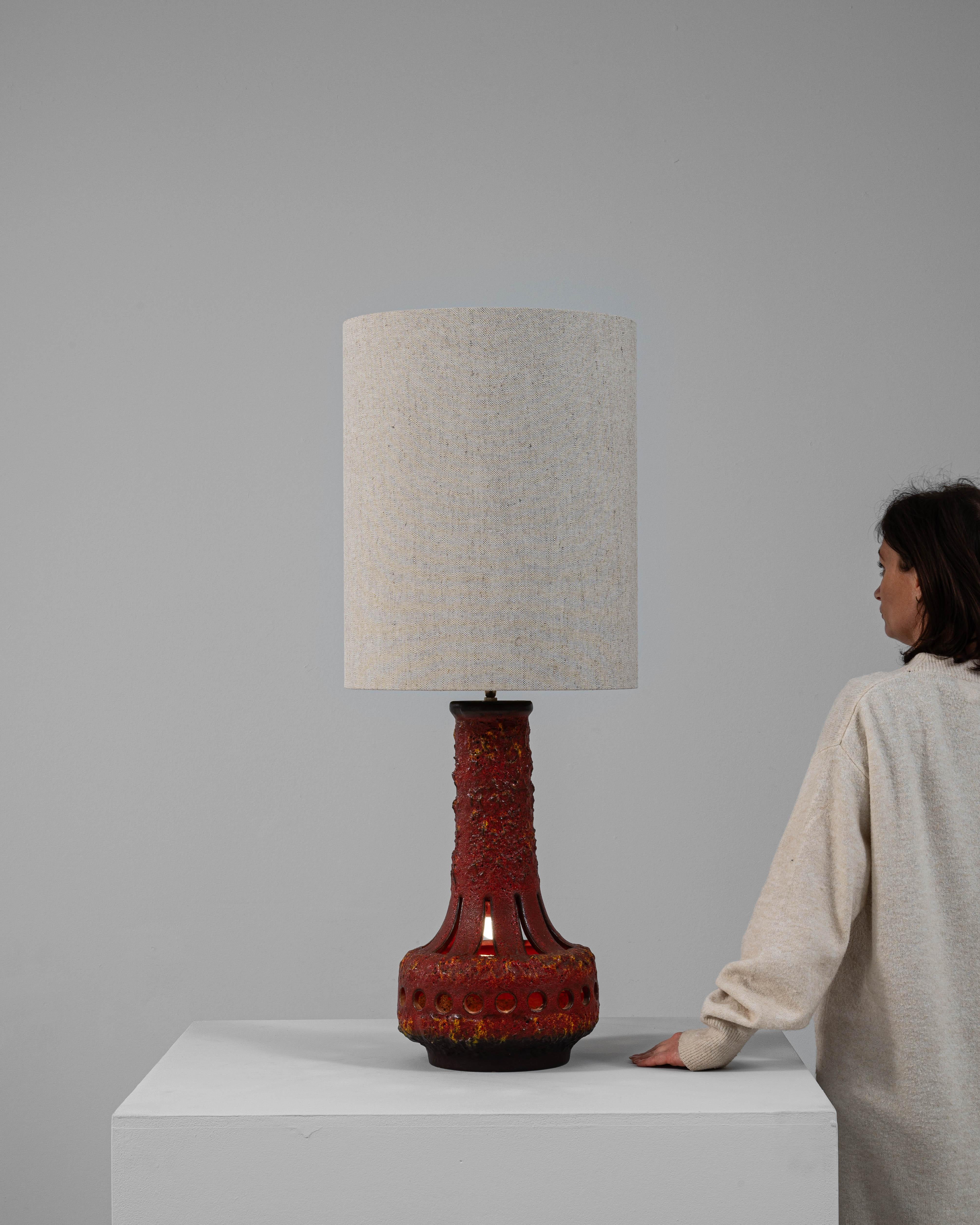 20th Century German Pierced Red Lava Glazed Ceramic Table Lamp For Sale 4