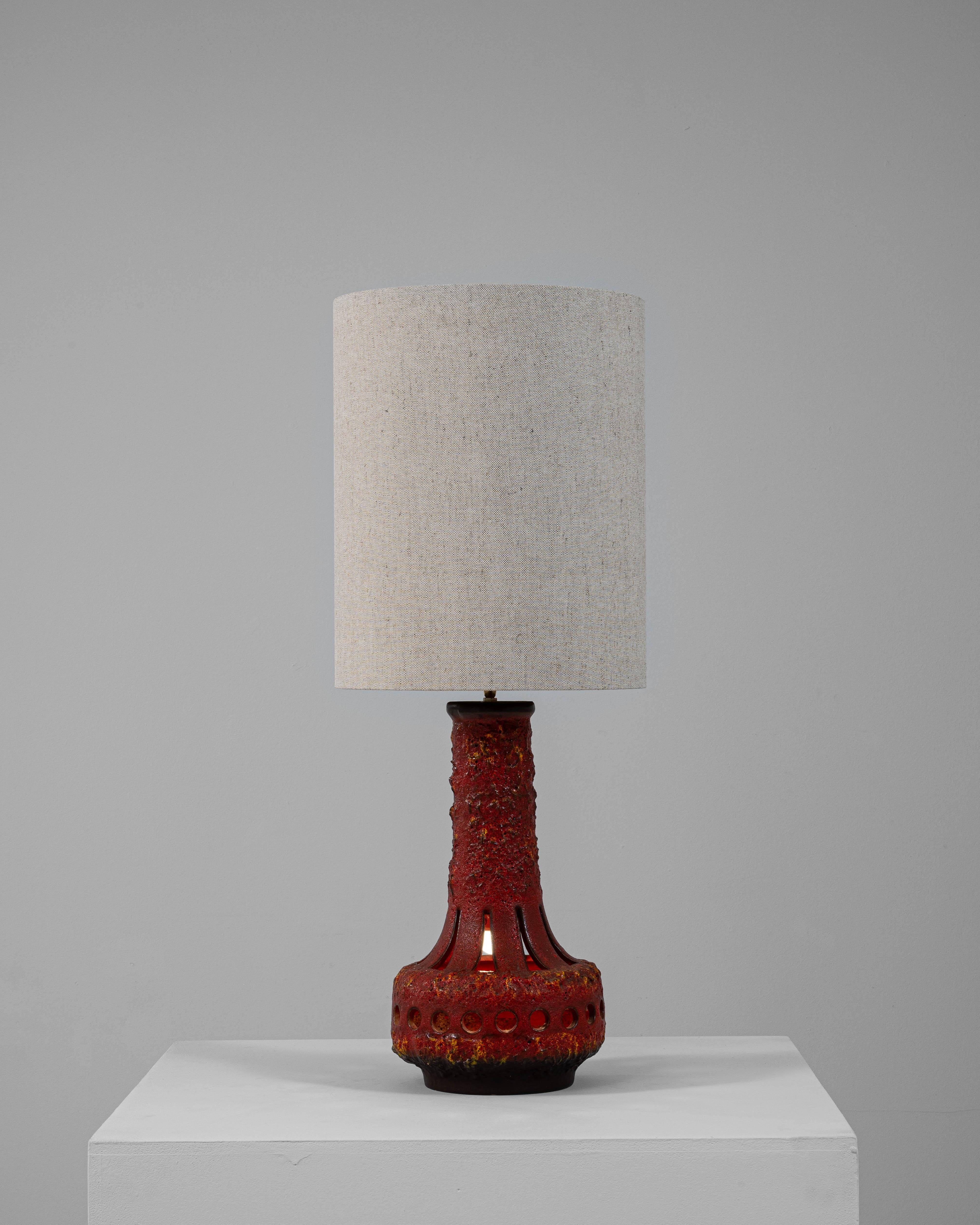 20th Century German Pierced Red Lava Glazed Ceramic Table Lamp For Sale 5