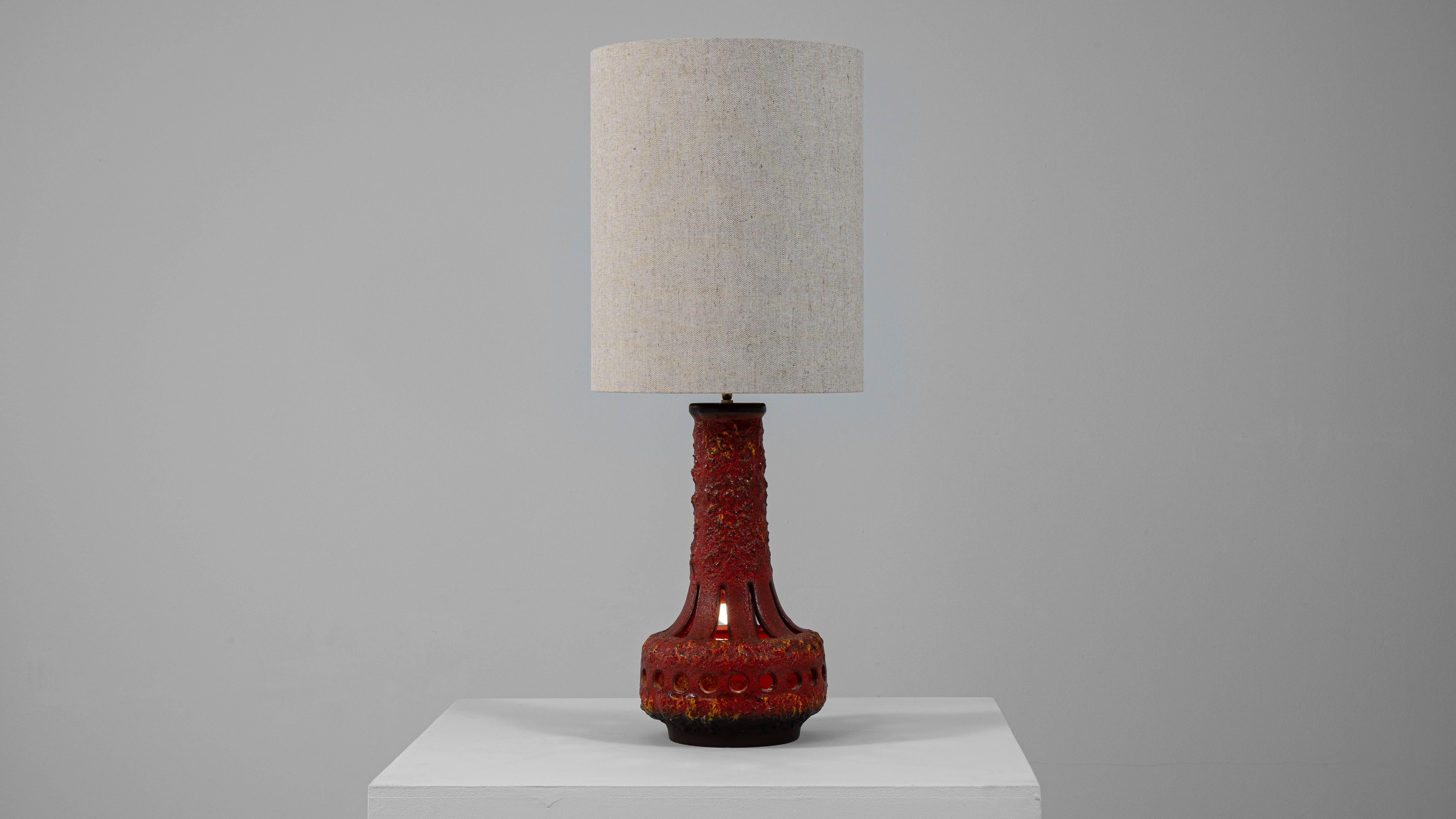 20th Century German Pierced Red Lava Glazed Ceramic Table Lamp For Sale 6