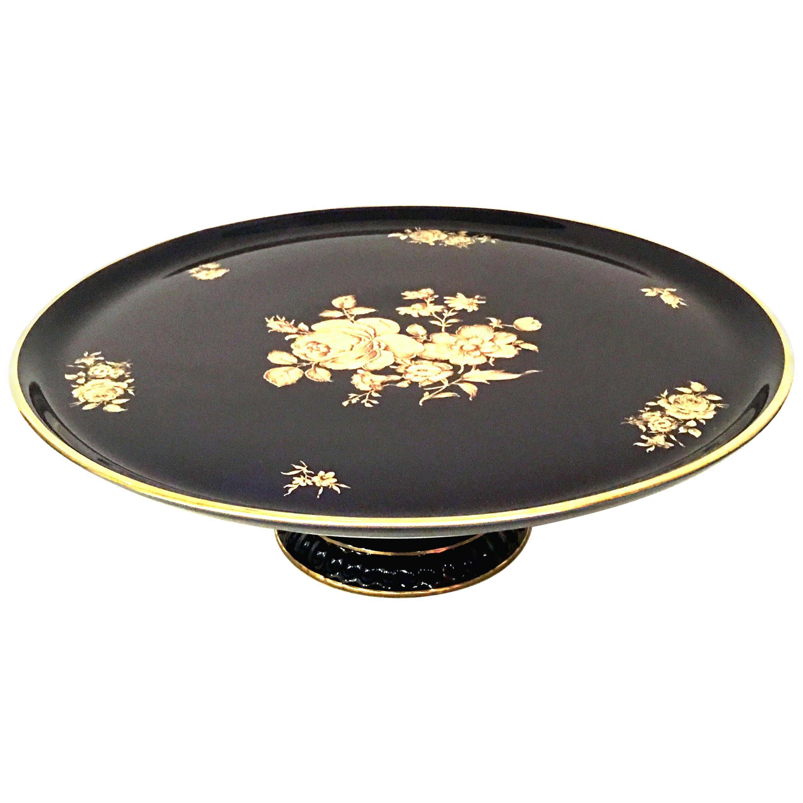 20th Century German Porcelain & 22-Karat Gold Footed Cake Platter by, Bareuther For Sale