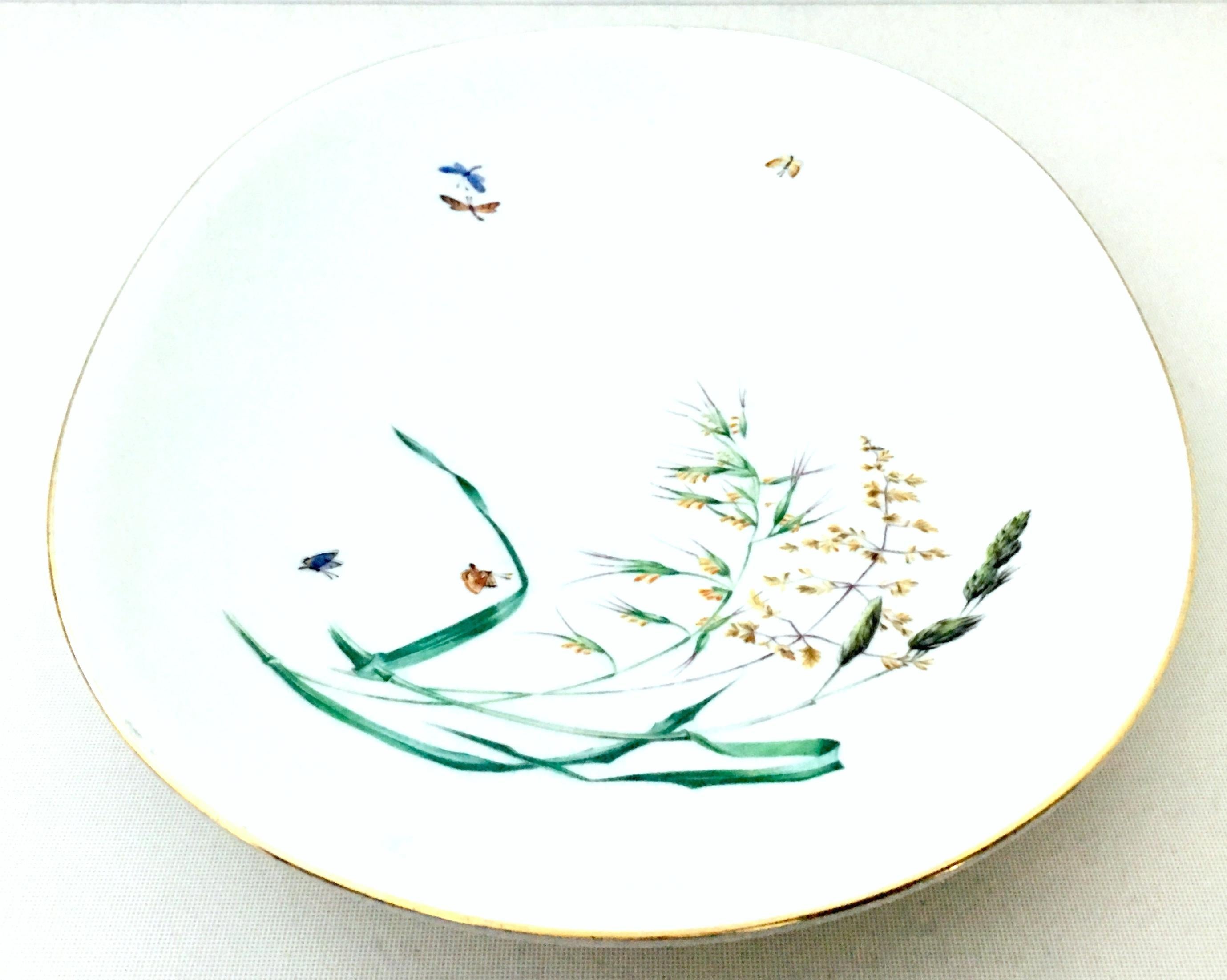 20th century German hand painted porcelain organic form oval platter with 22-karat gold rim edge by, Heinrich-H&C in the 