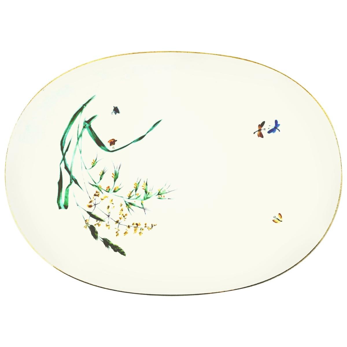 20th Century German Porcelain & 22-Karat Gold Organic Form Oval Platter by H & C For Sale