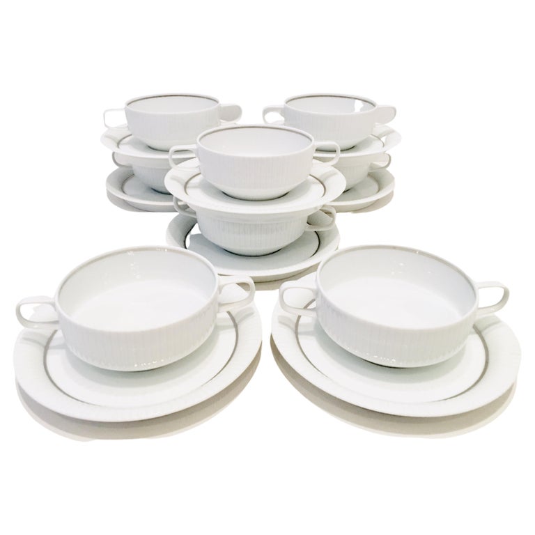 20th Century German Porcelain Cream Soup Cup and Saucer Set of 8 by Rosenthal For Sale