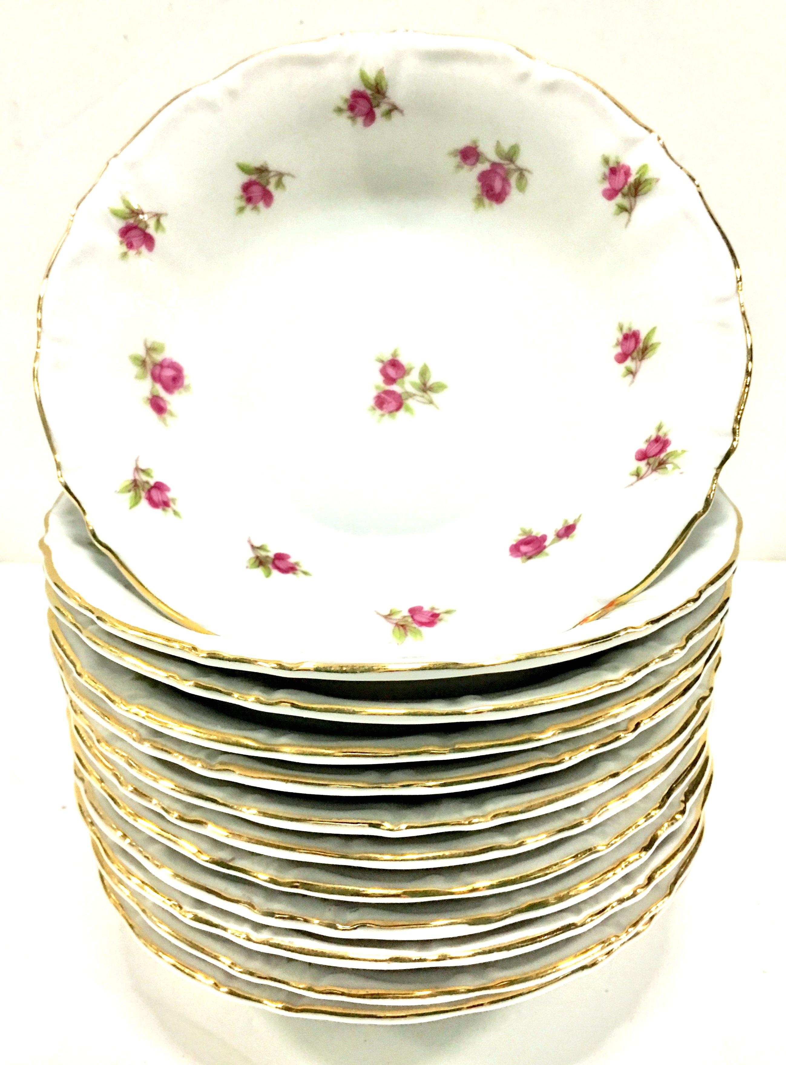 20th Century German hand painted porcelain & 22K Gold 12 fruit bowls in a 