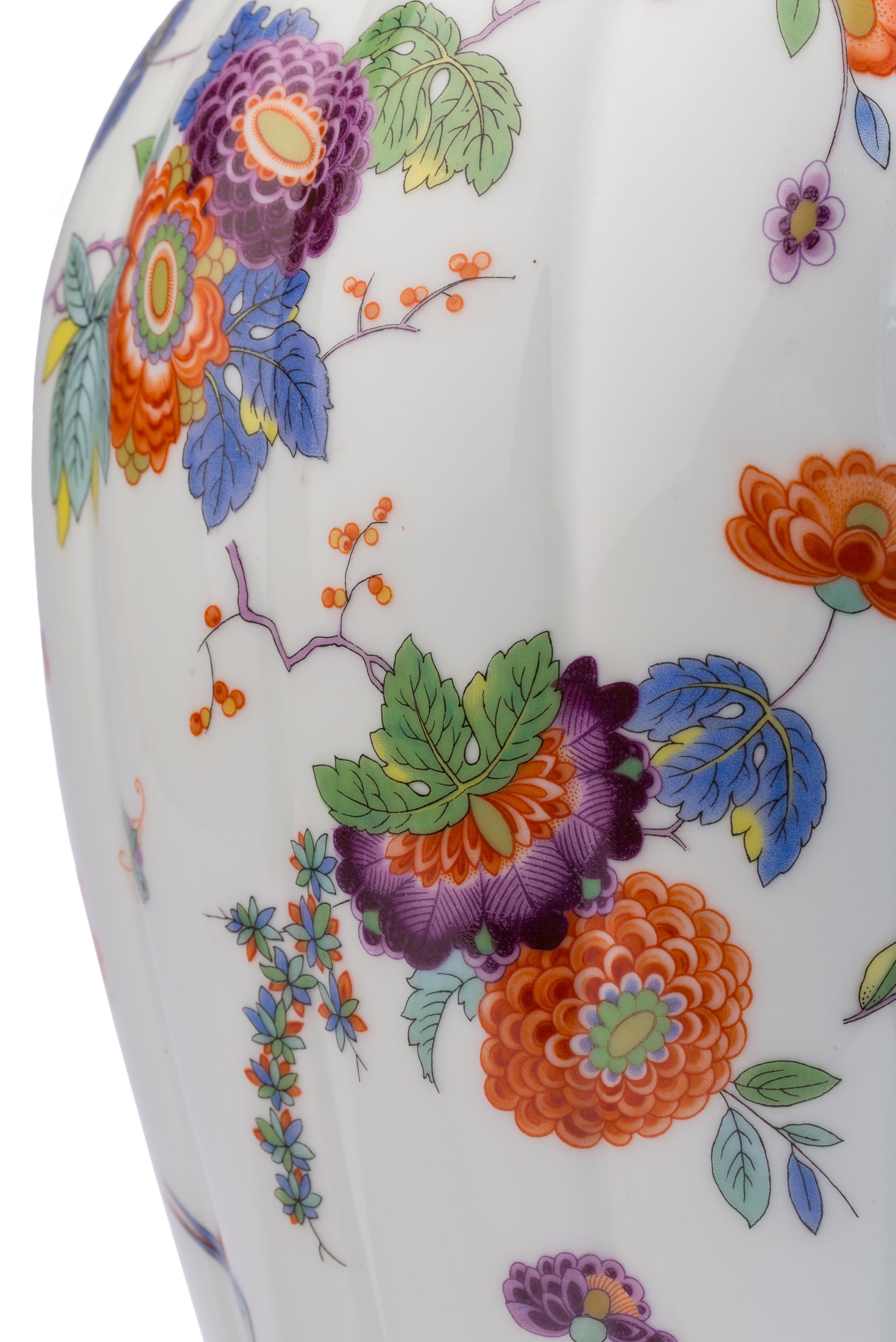 Chinoiserie 20th Century German Porcelain Jar with Asian Motif