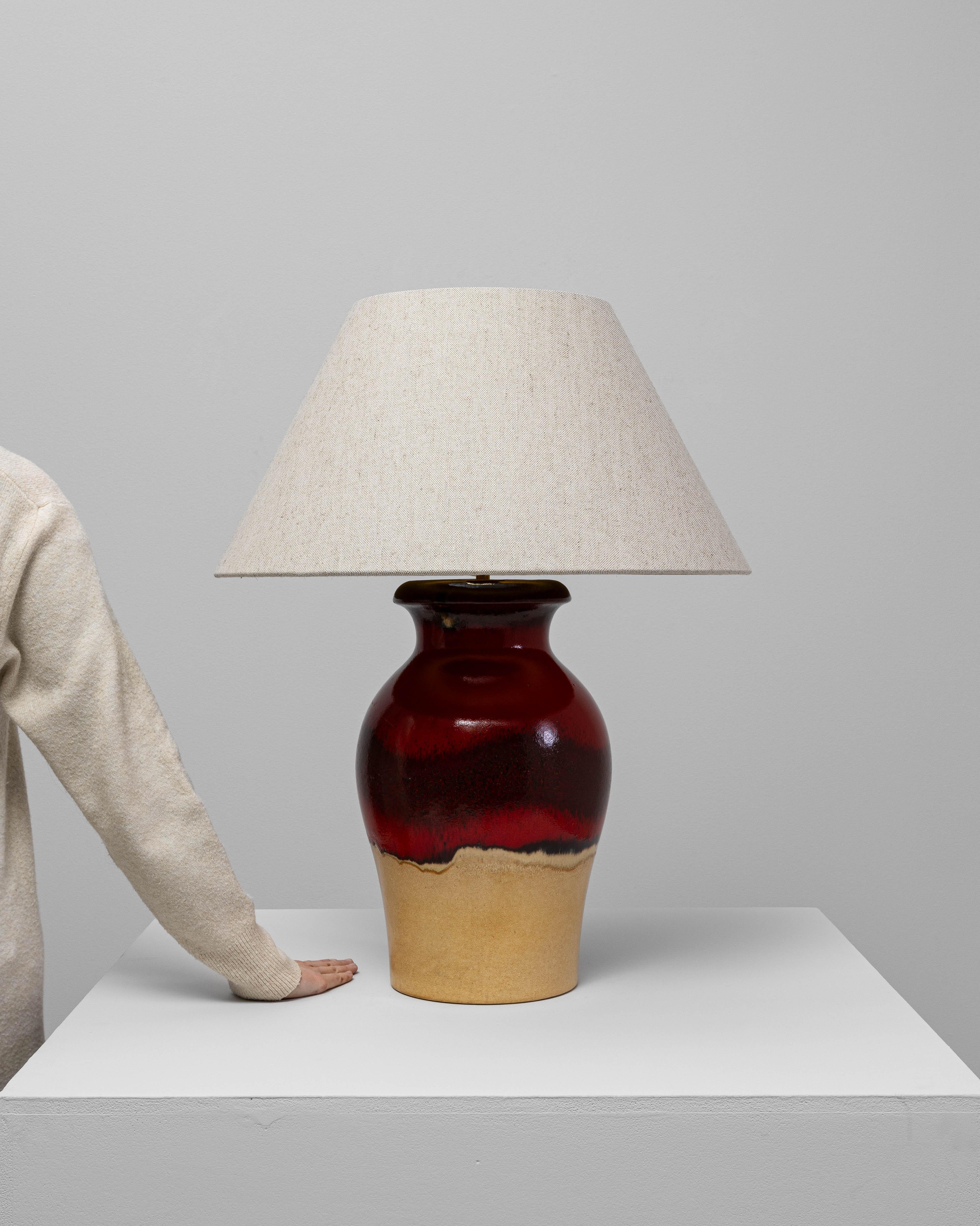 20th Century German Red And Tan Ceramic Table Lamp For Sale 1