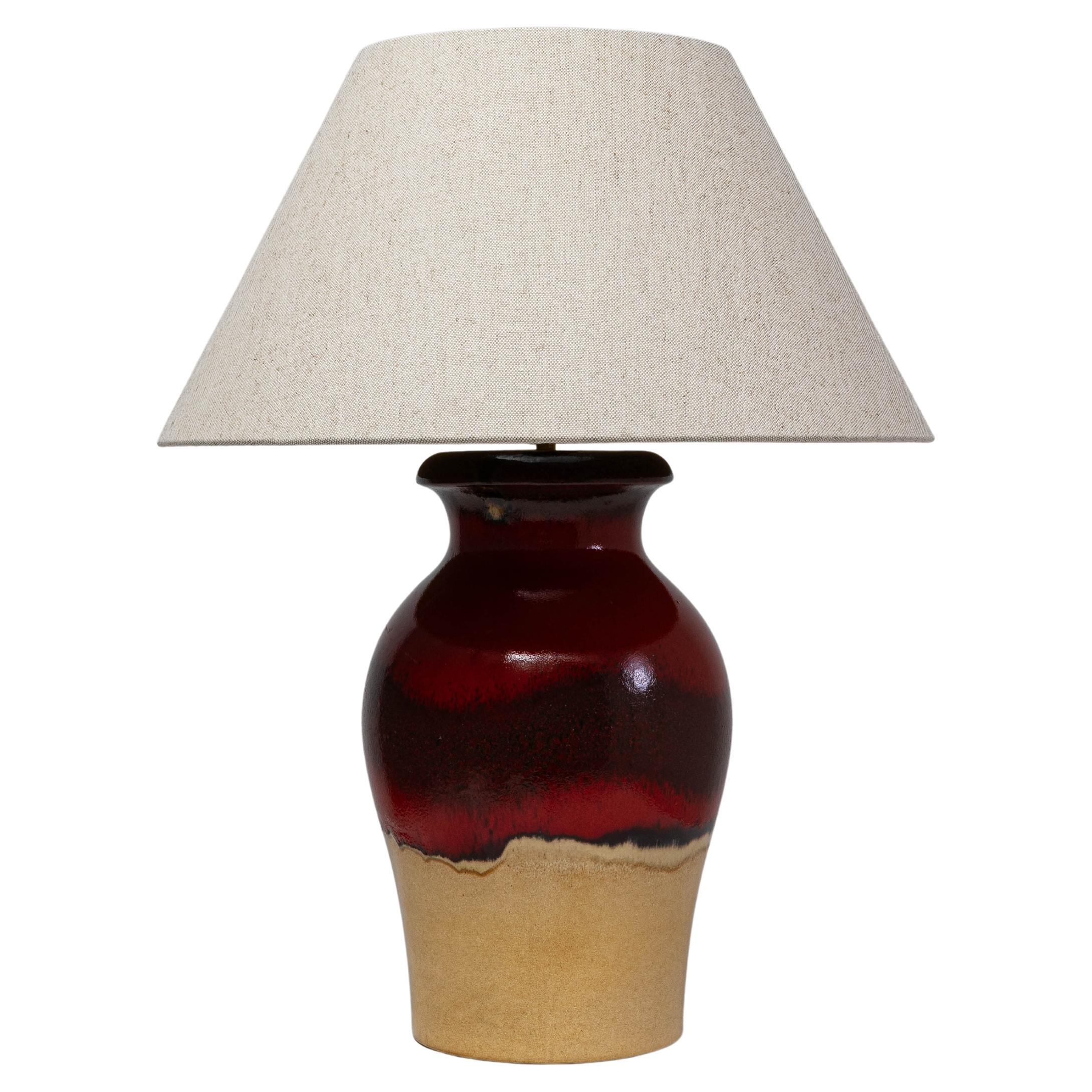 20th Century German Red And Tan Ceramic Table Lamp