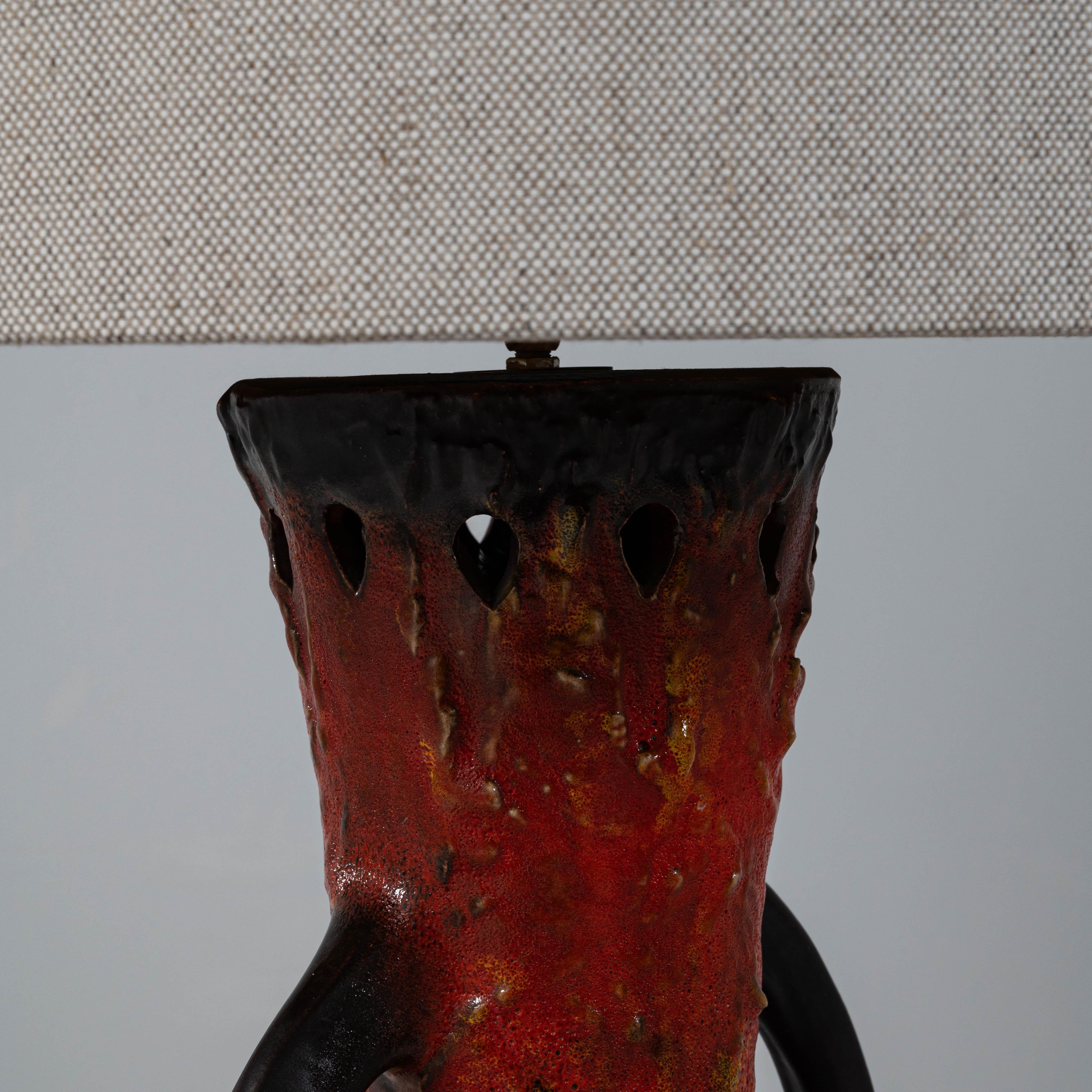 20th Century German Red Fat Lava Glazed Ceramic Table Lamp For Sale 8