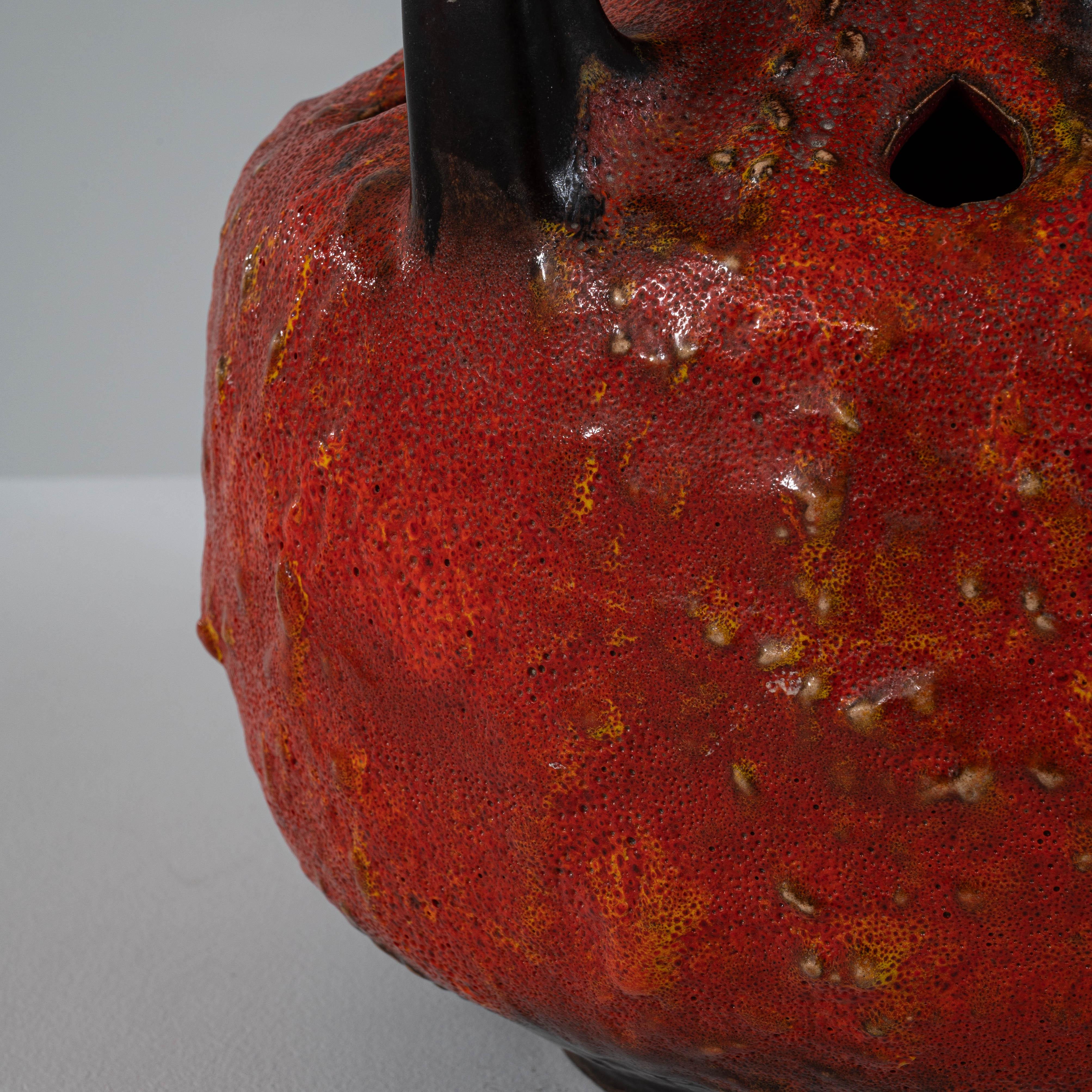 20th Century German Red Fat Lava Glazed Ceramic Table Lamp For Sale 9