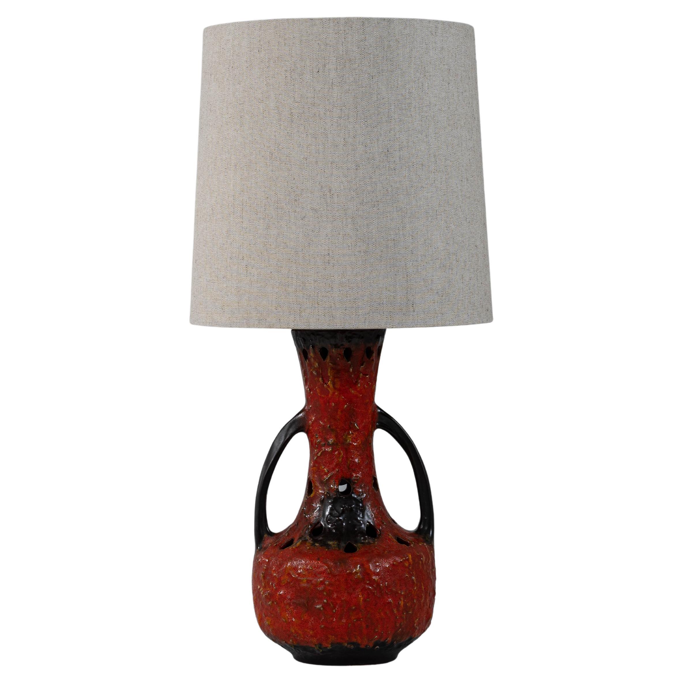 20th Century German Red Fat Lava Glazed Ceramic Table Lamp