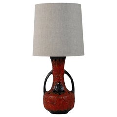 20th Century German Red Fat Lava Glazed Ceramic Table Lamp
