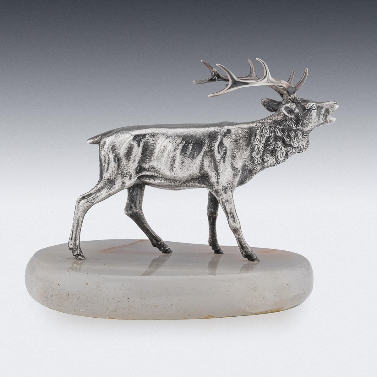 20th Century German Renaissance Style Solid Silver Model Of A Stag c.1913 In Good Condition For Sale In Royal Tunbridge Wells, Kent