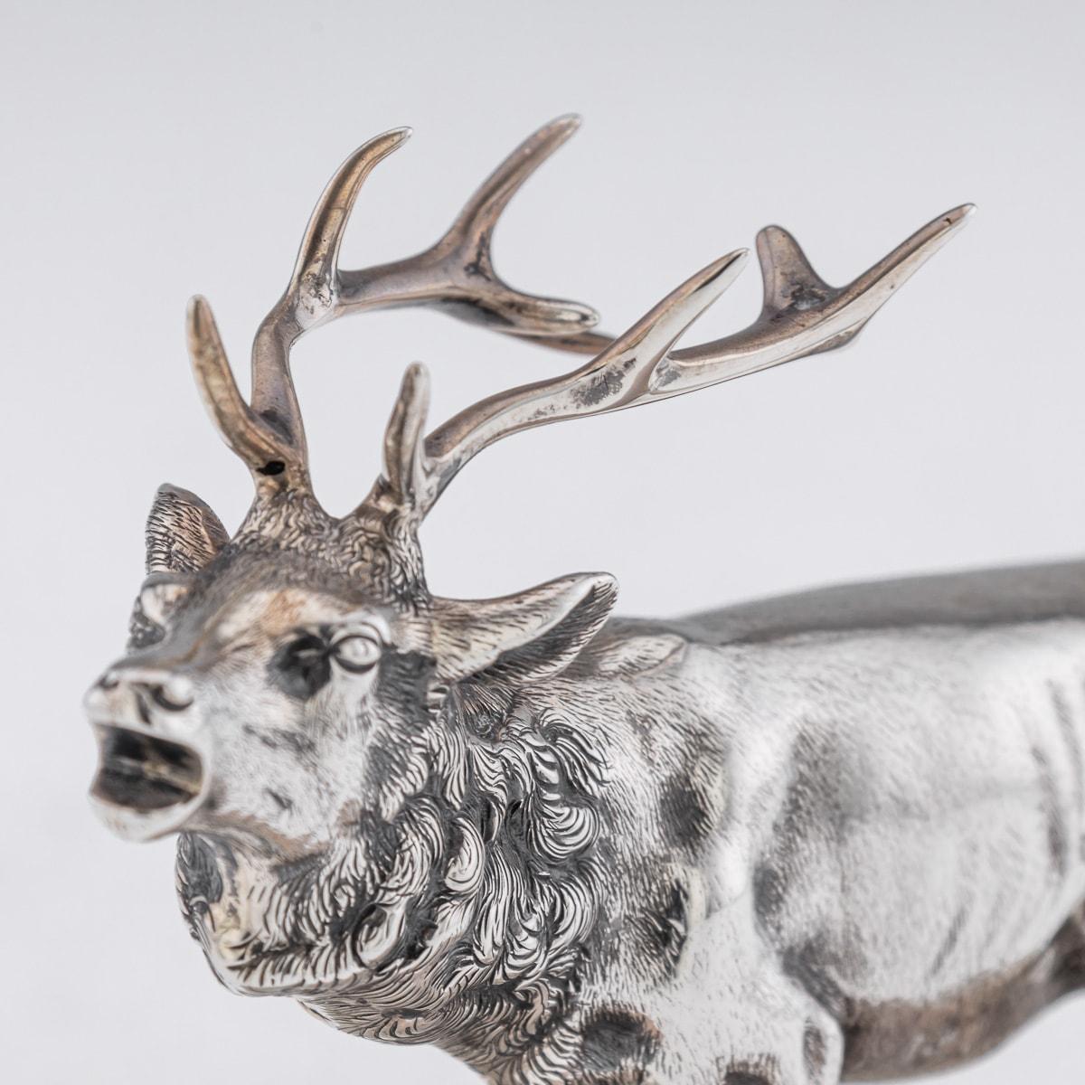 20th Century German Renaissance Style Solid Silver Model Of A Stag c.1913 For Sale 1