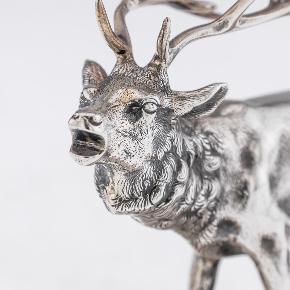 20th Century German Renaissance Style Solid Silver Model Of A Stag c.1913 For Sale 2