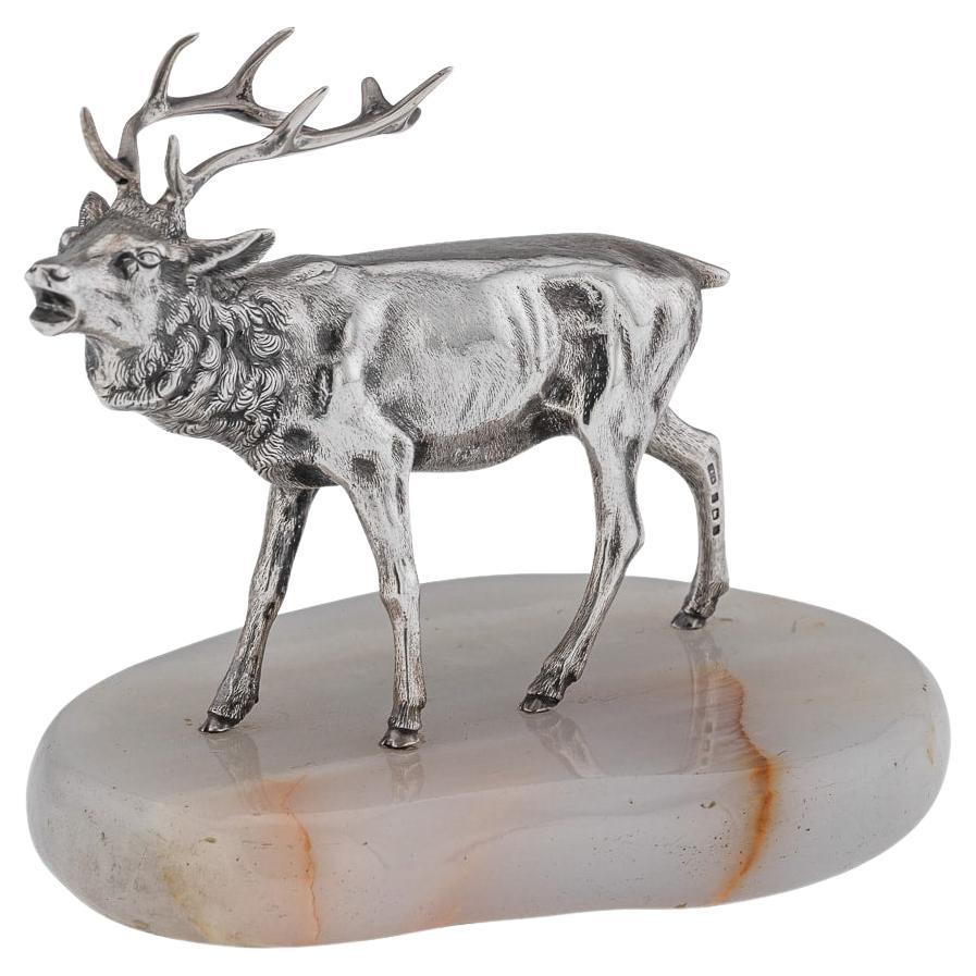 20th Century German Renaissance Style Solid Silver Model Of A Stag c.1913 For Sale