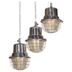 20th Century German Set Of Three Caged Glass Holophane Lights, c.1970