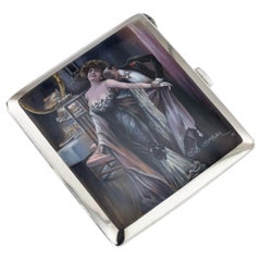 Vintage 20th Century German Silver & Enamel Cigarette Case, Luis Usabal, circa 1910