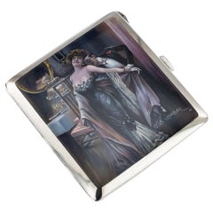 Vintage 20th Century German Silver and Enamel Cigarette Case, Luis Usabal, circa 1910