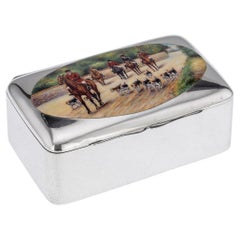 20th Century German Solid Silver & Enamel Fox Hunting Cigar Box, c.1900