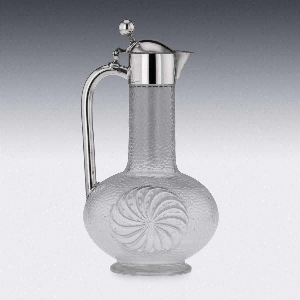 20th Century German Solid Silver & Etched Glass Claret Jug, circa 1900 For Sale 1
