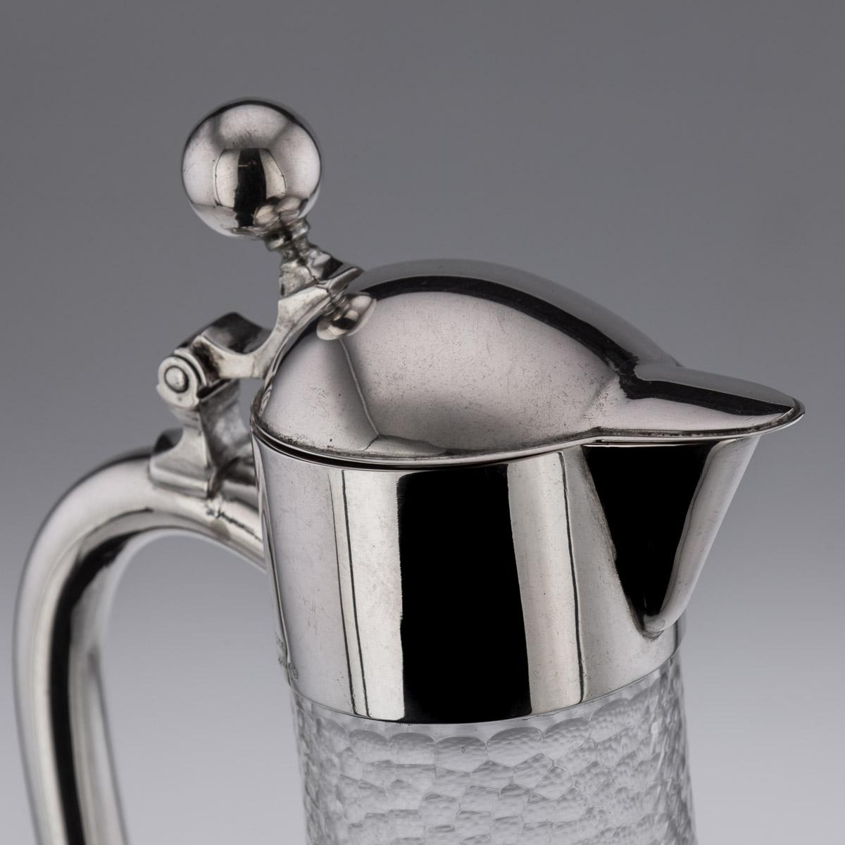 20th Century German Solid Silver & Etched Glass Claret Jug, circa 1900 For Sale 6