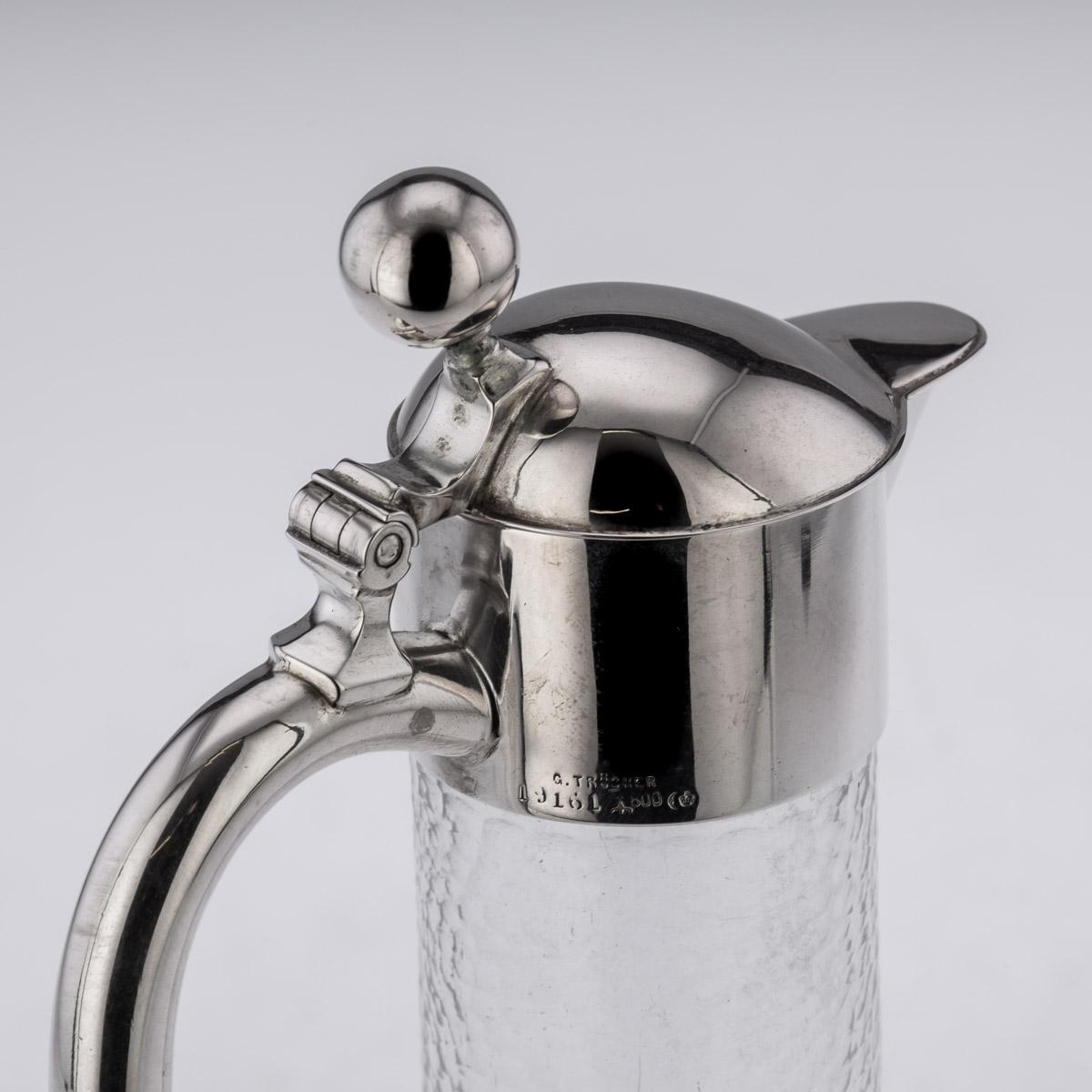 20th Century German Solid Silver & Etched Glass Claret Jug, circa 1900 For Sale 7
