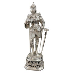 Vintage 20th Century German Solid Silver Knight Figure, Hanau, c.1910