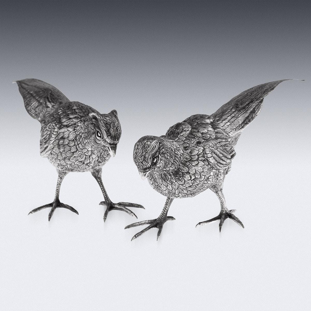 20th Century German Solid Silver Pair of Pheasant Statues, Hanau, circa 1910 In Good Condition For Sale In Royal Tunbridge Wells, Kent