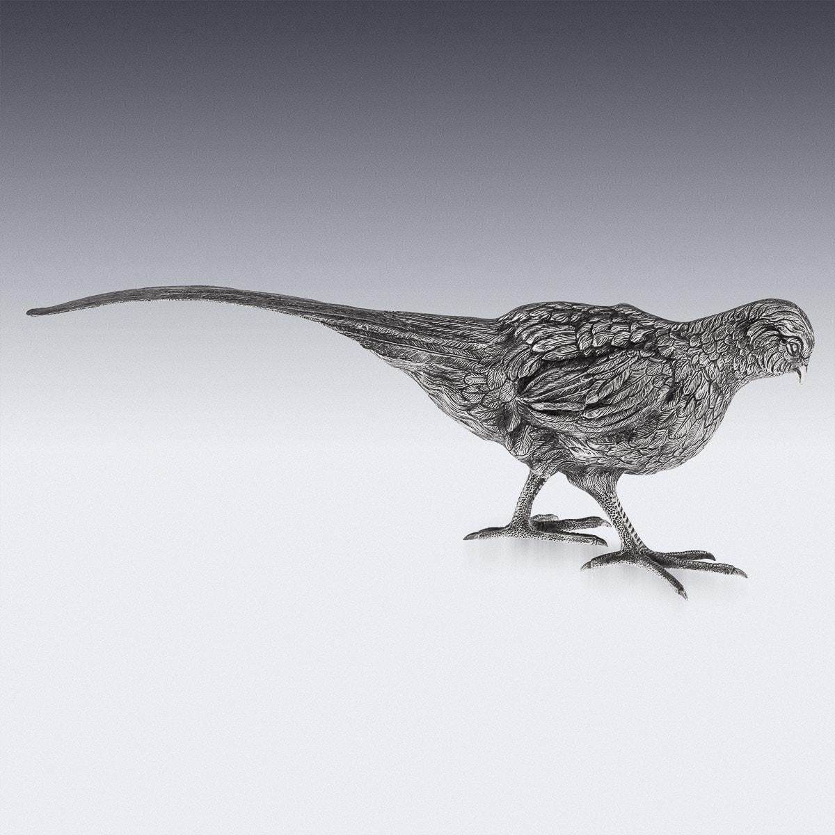 20th Century German Solid Silver Pair of Pheasant Statues, Hanau, circa 1910 For Sale 3