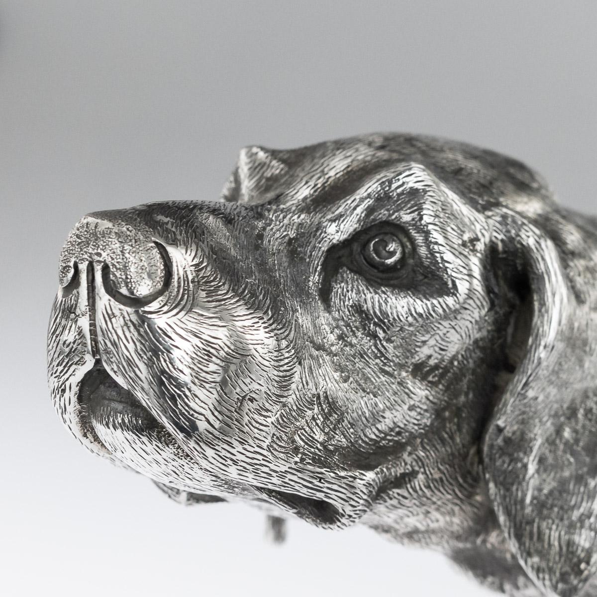 20th Century German Solid Silver Statues Of A Shorthaired Pointer c.1910 7