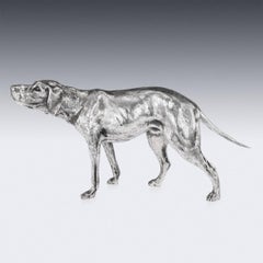20th Century German Solid Silver Statues Of A Shorthaired Pointer c.1910