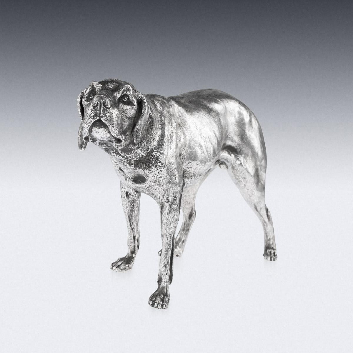 20th Century German Solid Silver Statues Of A Shorthaired Pointer c.1910 4