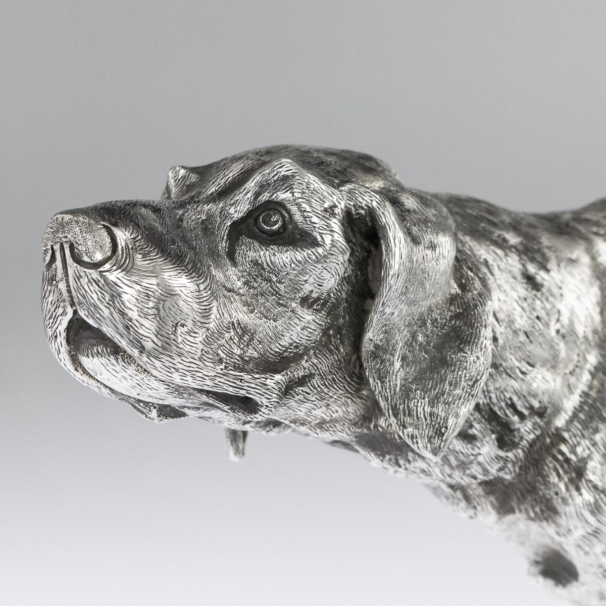 20th Century German Solid Silver Statues Of A Shorthaired Pointer c.1910 6