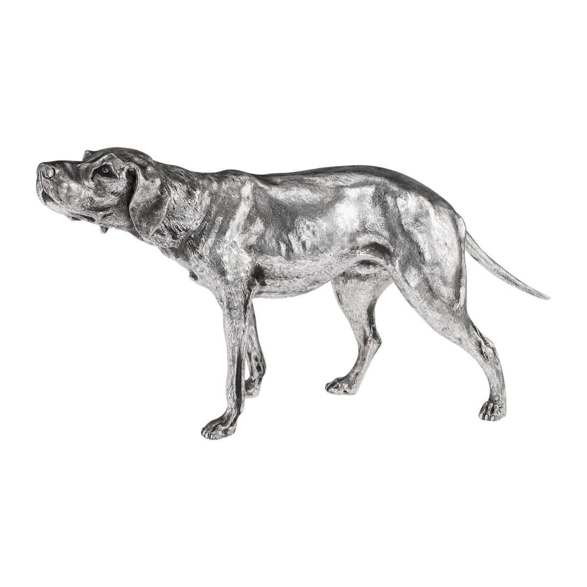 20th Century German Solid Silver Statues Of A Shorthaired Pointer c.1910