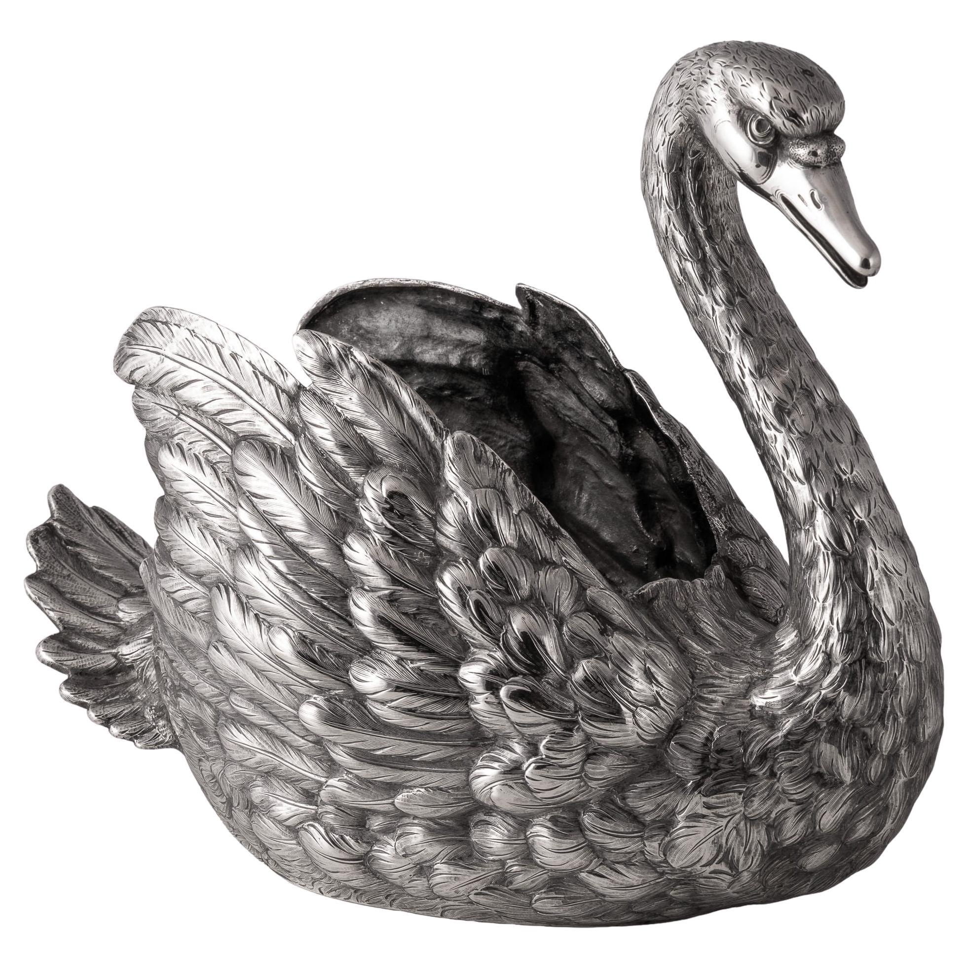 Mexican 925 Sterling Large Swan Bowl Centerpiece For Sale at