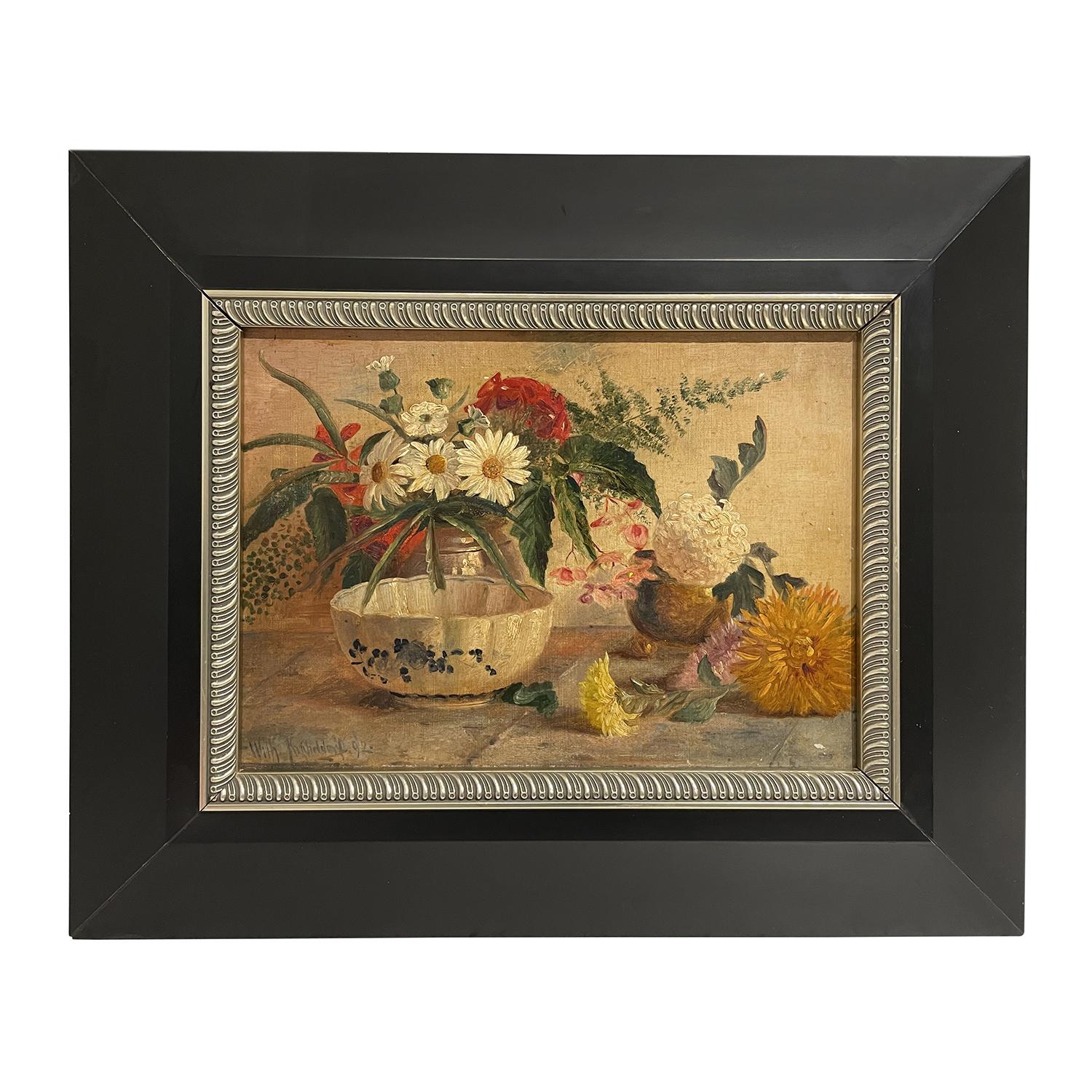 Hand-Painted 20th Century German Still Life Oil Painting with Flowers by Wilhelm Kricheldorff For Sale