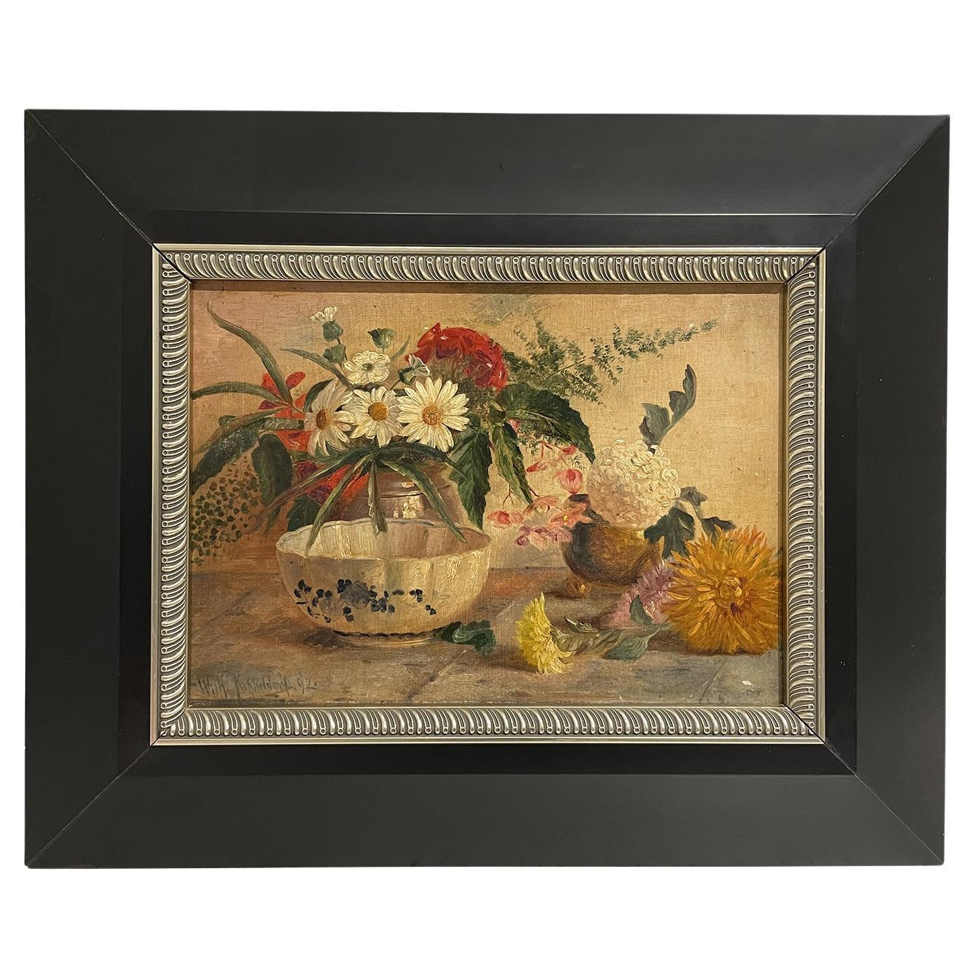 20th Century German Still Life Oil Painting with Flowers by Wilhelm Kricheldorff For Sale