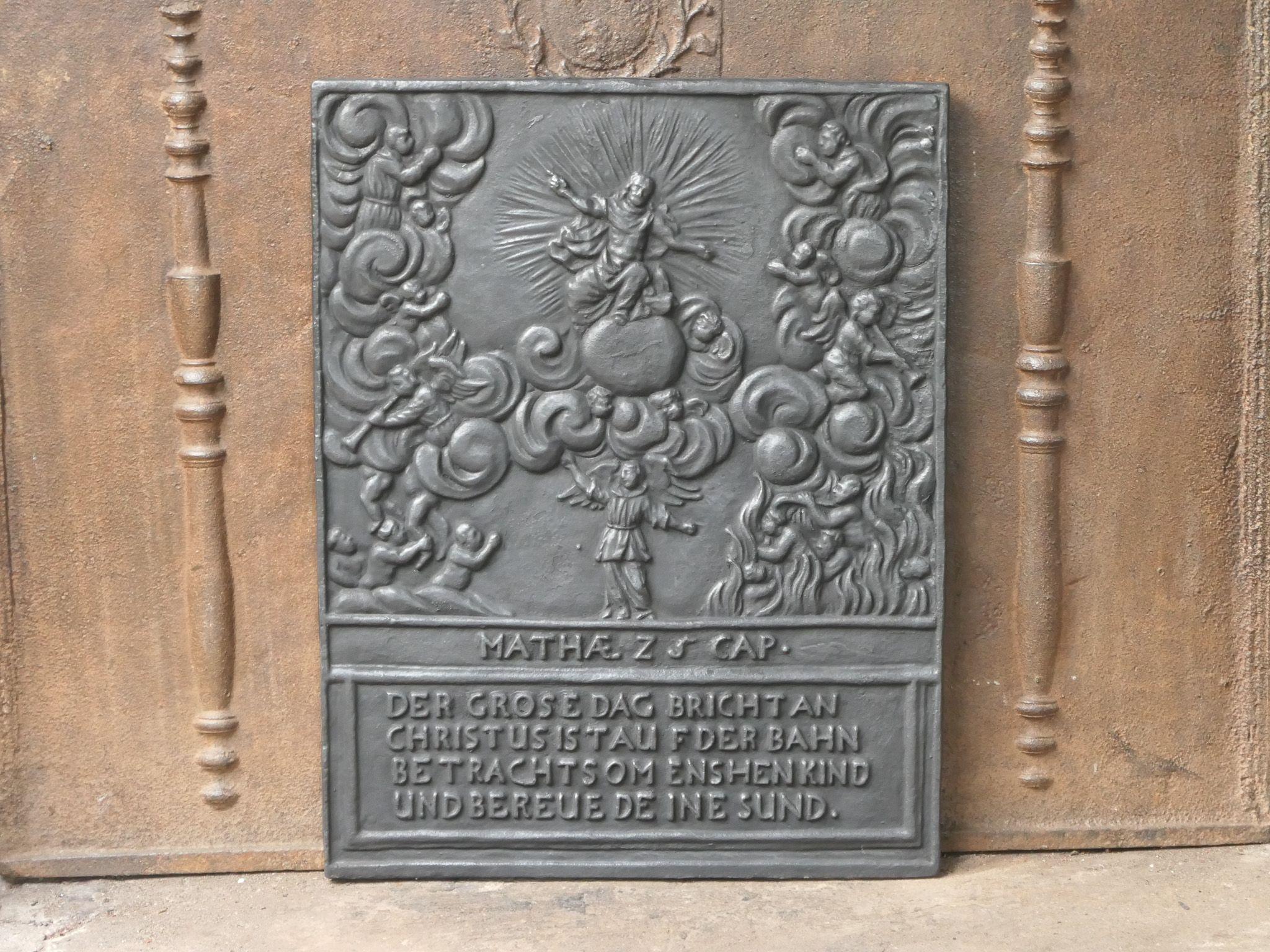 Cast 20th Century German Victorian Style 'Religious Theme' Fireback / Backsplash For Sale