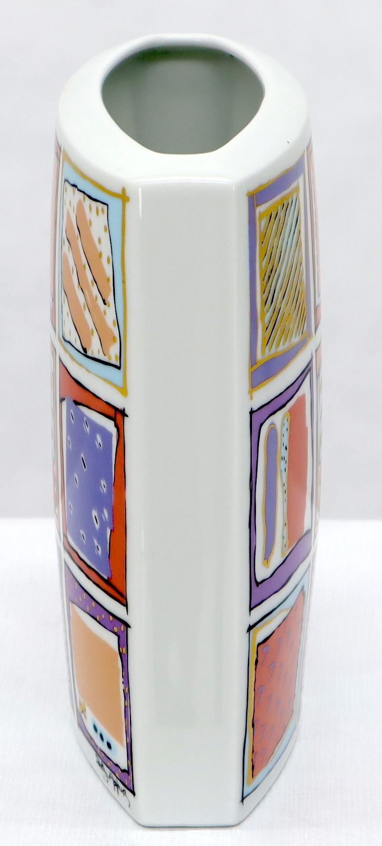 20th Century German White Porcelain Square Vase Painted Rosenthal Studio-Linie For Sale 2