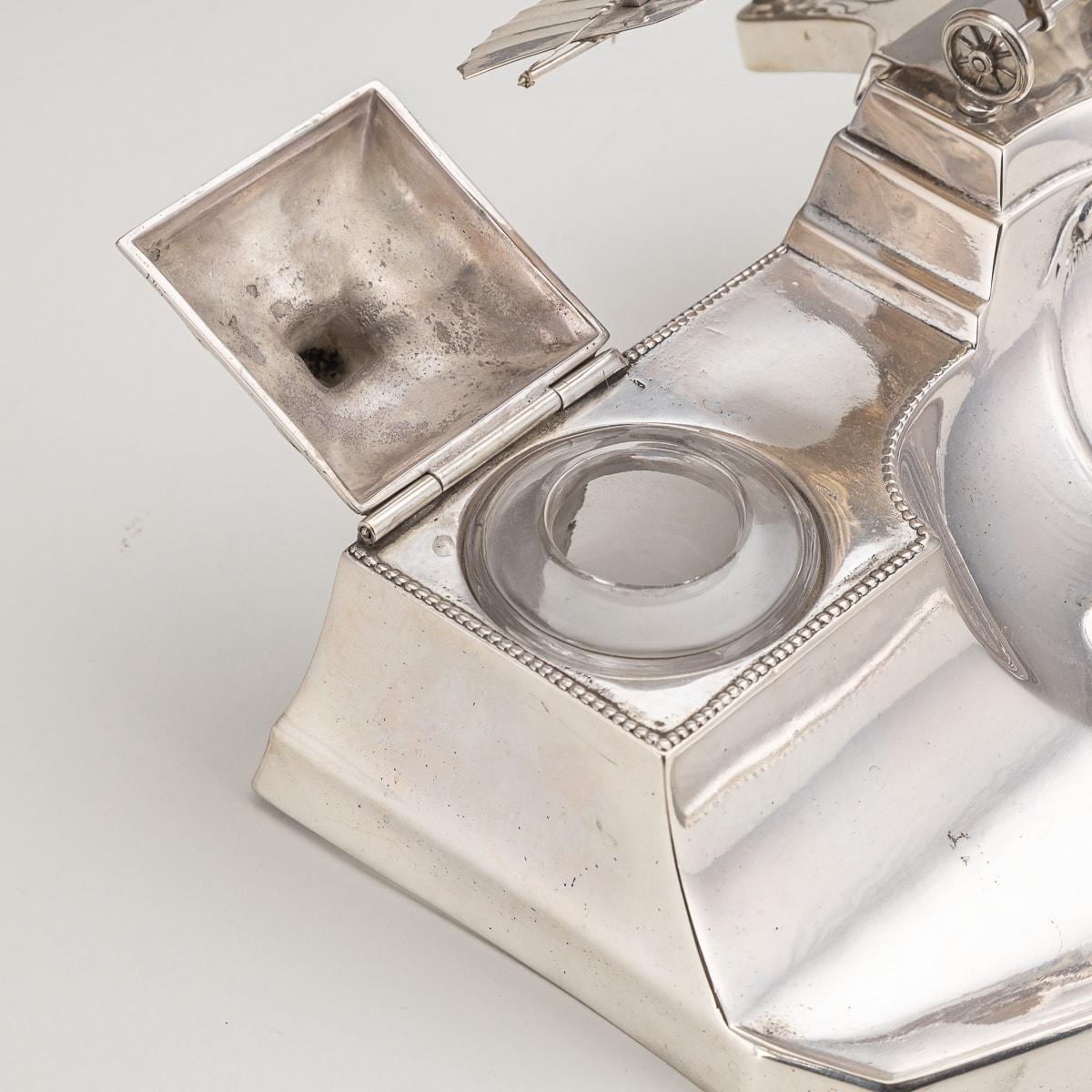 20th Century German Wmf Silver Double Inkwell With Aeroplane Theme, c.1920 9