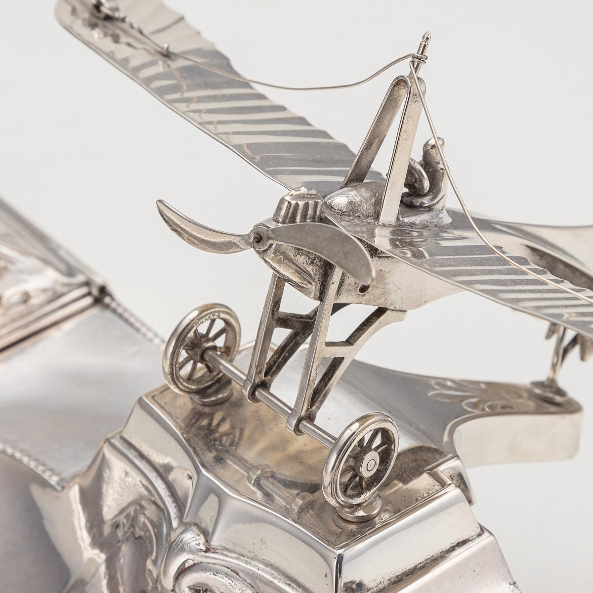 20th Century German Wmf Silver Double Inkwell With Aeroplane Theme, c.1920 10