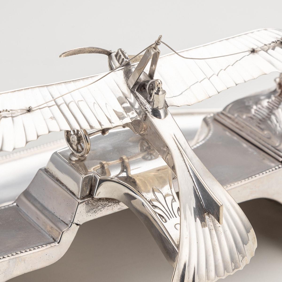 20th Century German Wmf Silver Double Inkwell With Aeroplane Theme, c.1920 14