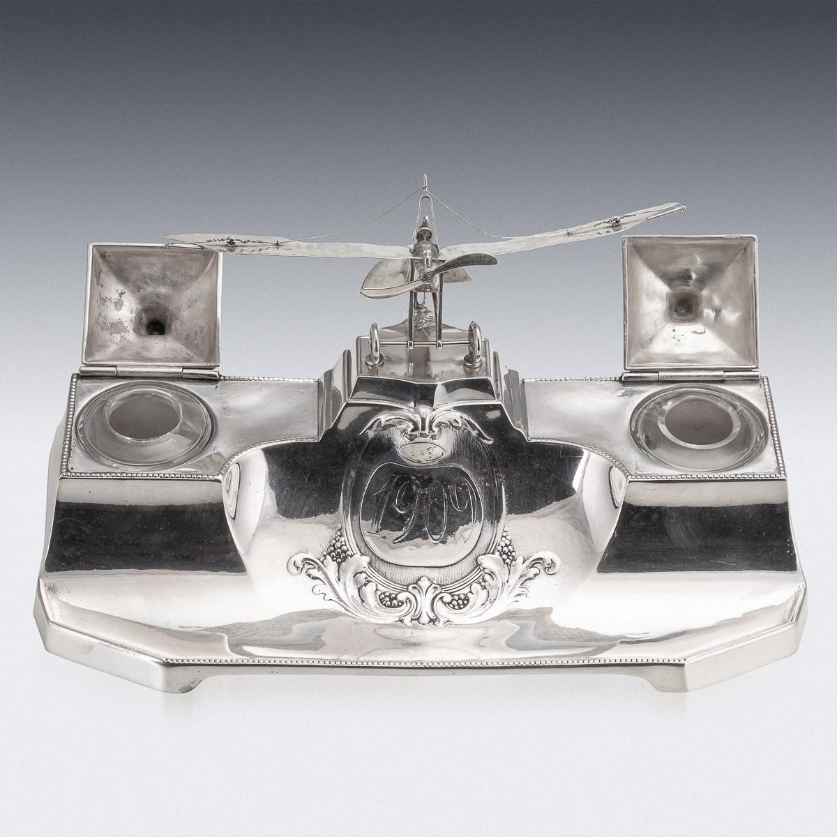 20th Century German Wmf Silver Double Inkwell With Aeroplane Theme, c.1920 2