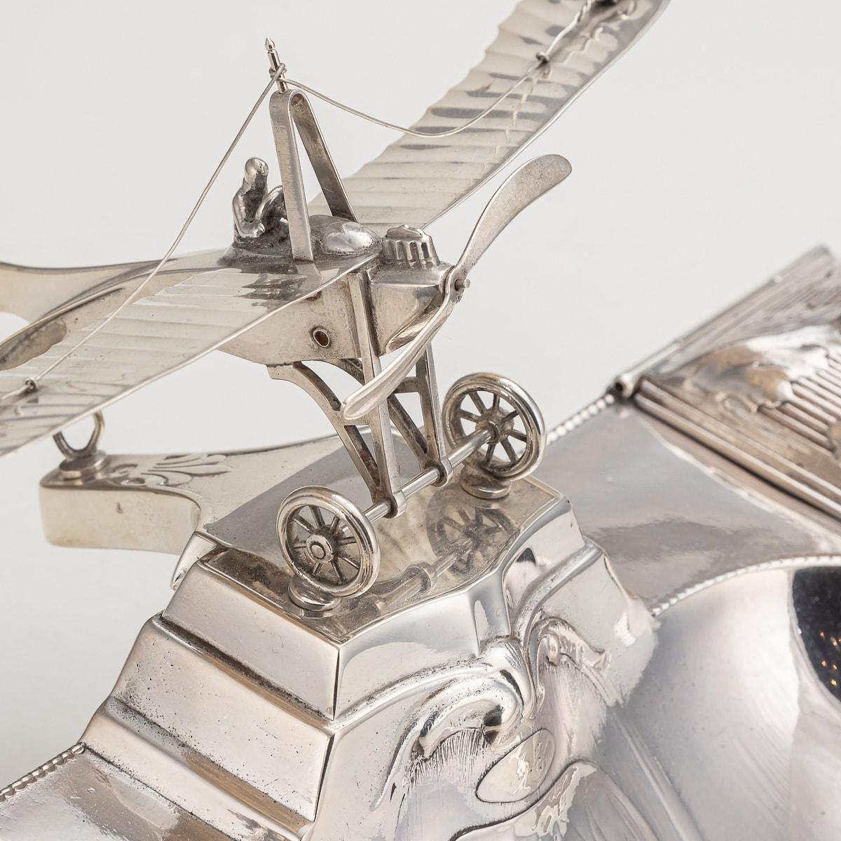 20th Century German Wmf Silver Double Inkwell With Aeroplane Theme, c.1920 4